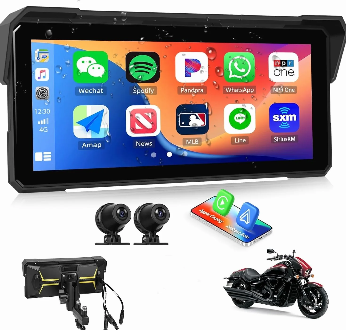 Nawigacja motocyklowa Carplay z wyświetlaczem 7" z systemem Android, w zestawie kamera i dvr z okrągłym mocowaniem kierownicy 7 cali prezent świąteczny z uchwytami samochodowymi i motocyklowymi