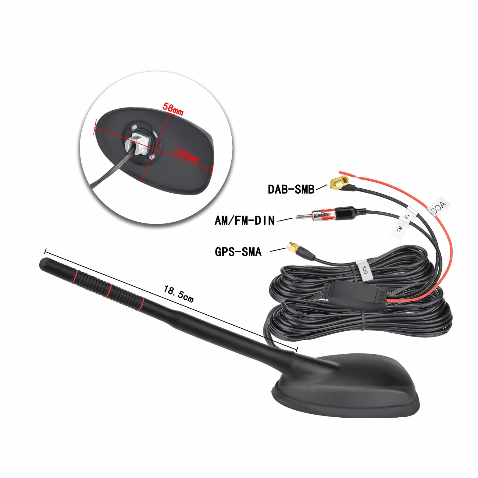 Eightwood Active DAB DAB+ antena samochodowa radio cyfrowe GPS DAB FM antena samochodowa antena dachowa antena samochodowa ze wzmacniaczem ze złączem SMB/SMA DIN adapter radio samochodowe rozdzielacz