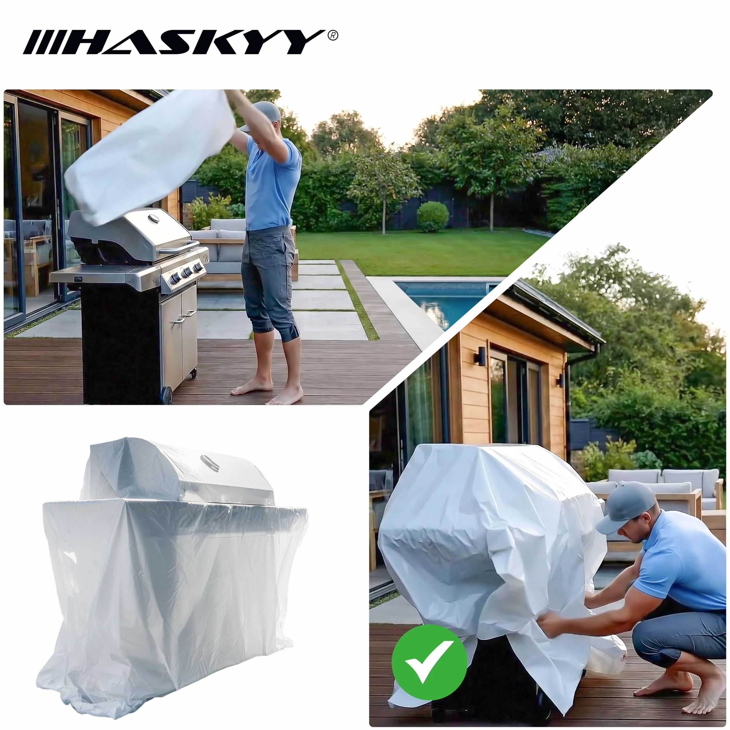 HASKYY Pokrowiec ochronny XXXL 250 x 130 x 90 cm, uniwersalny pokrowiec na palety, kratkę, grill, kosze plażowe, meble ogrodowe, wodoszczelny pokrowiec ochronny z polietylenu, bardzo wysoki, odporny