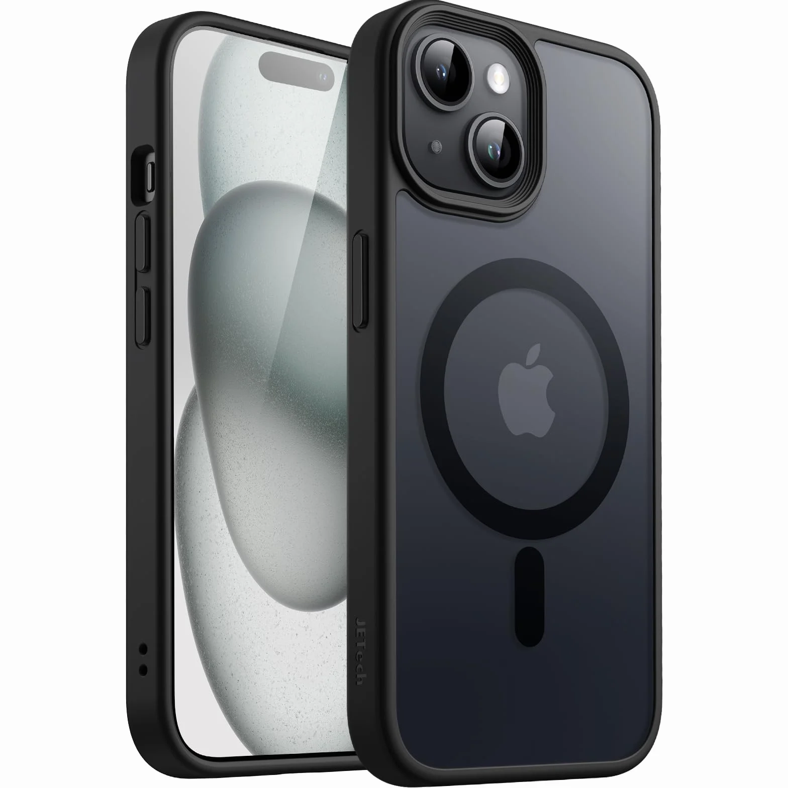 JETech Magnetyczna Etui dla iPhone 15 6,1 Cala Kompatybilny z MagSafe, Półprzezroczysta Matowe Tylna Szczupły Odporny na Wstrząsy Case (Czarny)
