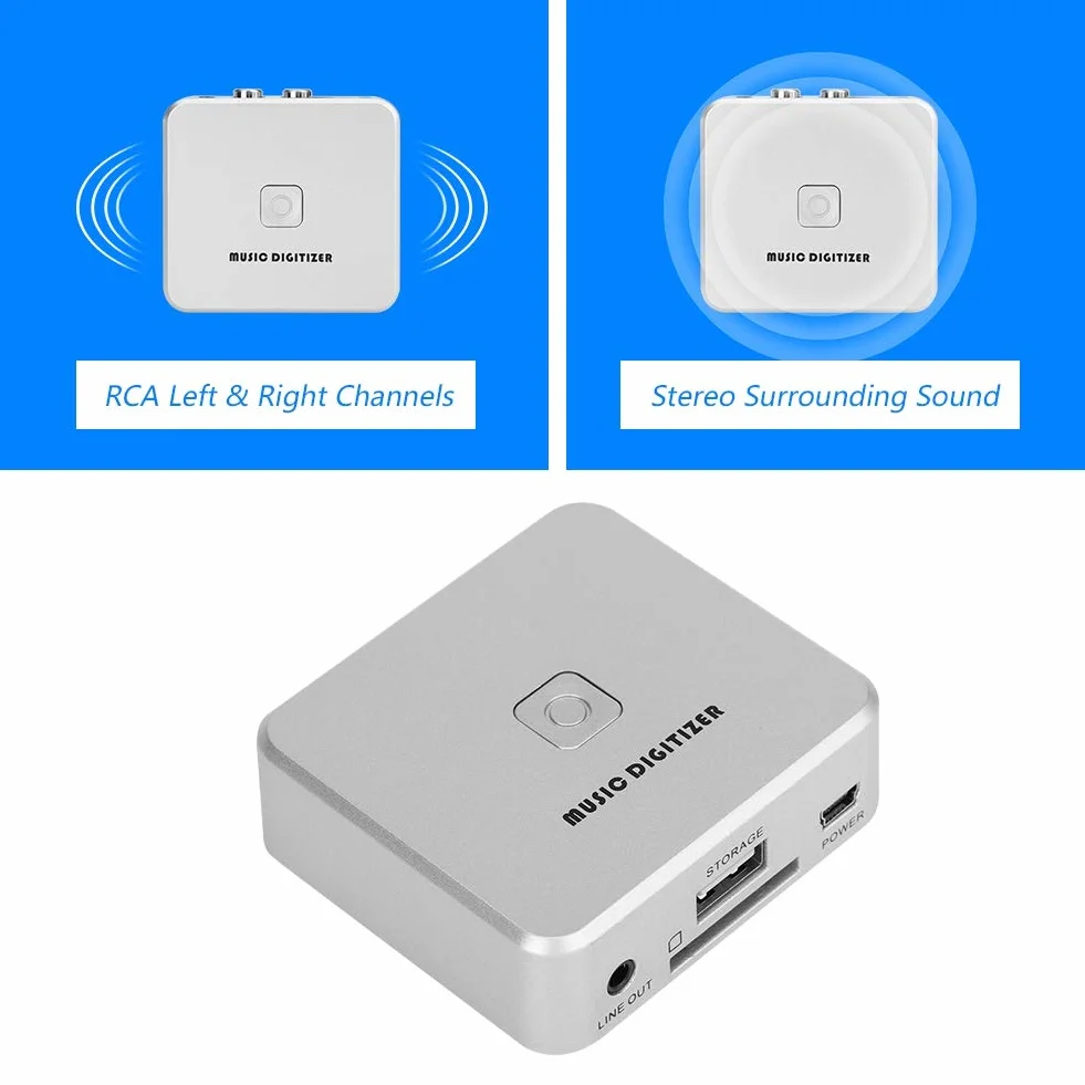 Tangxi Digitizer muzyki MP3, nagrywarka CD, 3,5 mm konwerter audio i cinch L R MP3, 128 Kb/s, urządzenie do nagrywania muzyki i audio z pilotem zdalnego sterowania (obsługuje U-Disk/kartę SD)