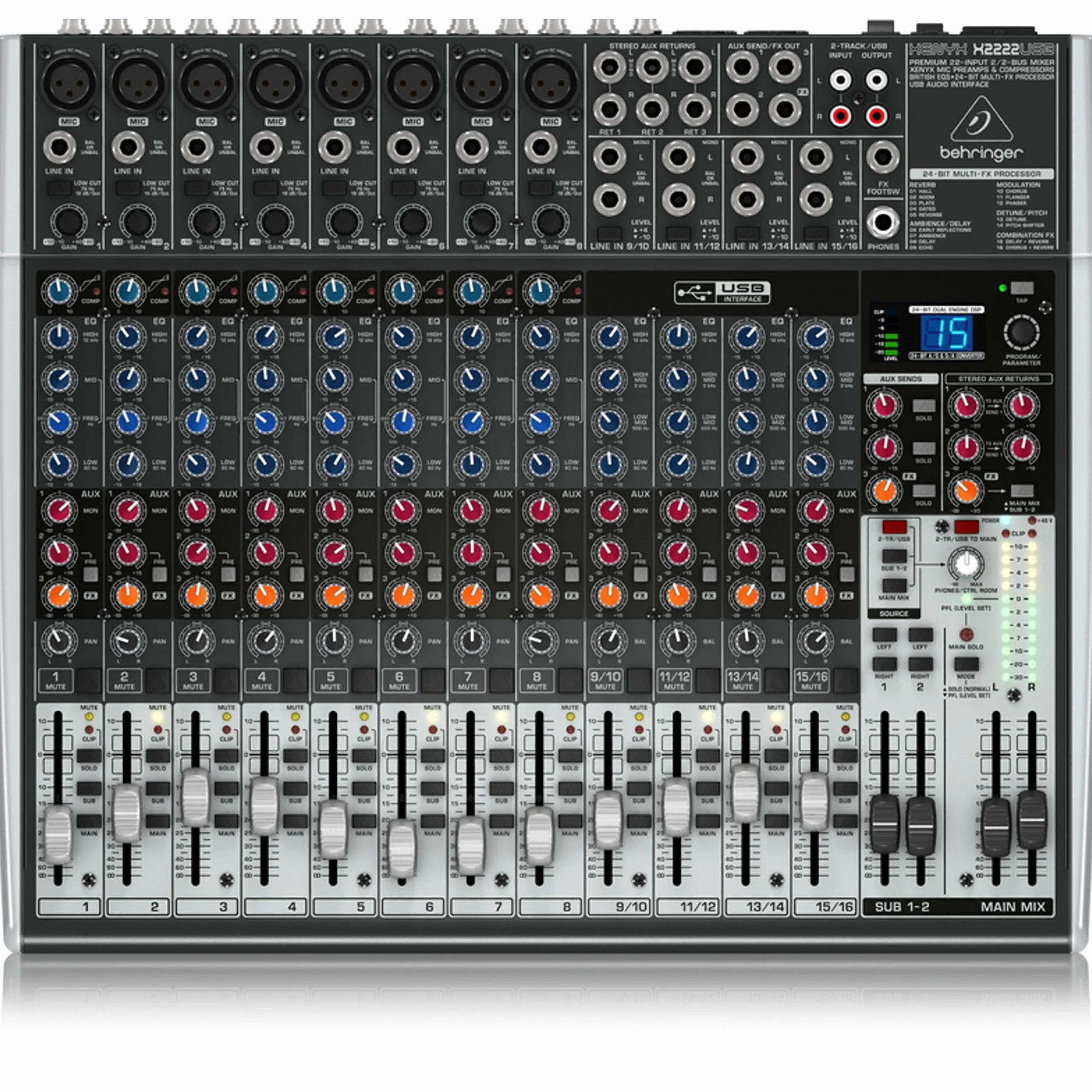 BEHRINGER XENYX X2222USB pasywny MIXER 22 WEJŚCIA Z efektami 24 BIT 8 sprężarek + interfejs audio USB