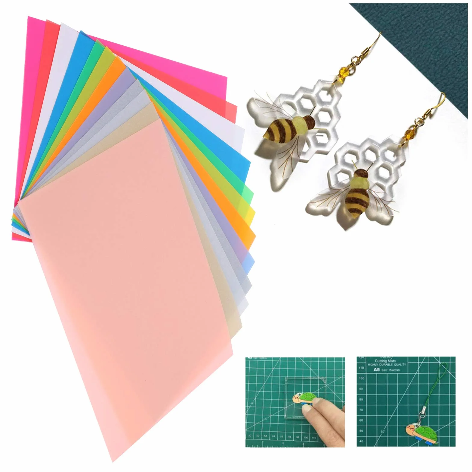 Arkusze Folii Termokurczliwej, 12 Sztuk Kolorowe Folie Termokurczliwe Papiery DIY Brelok Ręcznie Robione Akcesoria 14.5x20cm