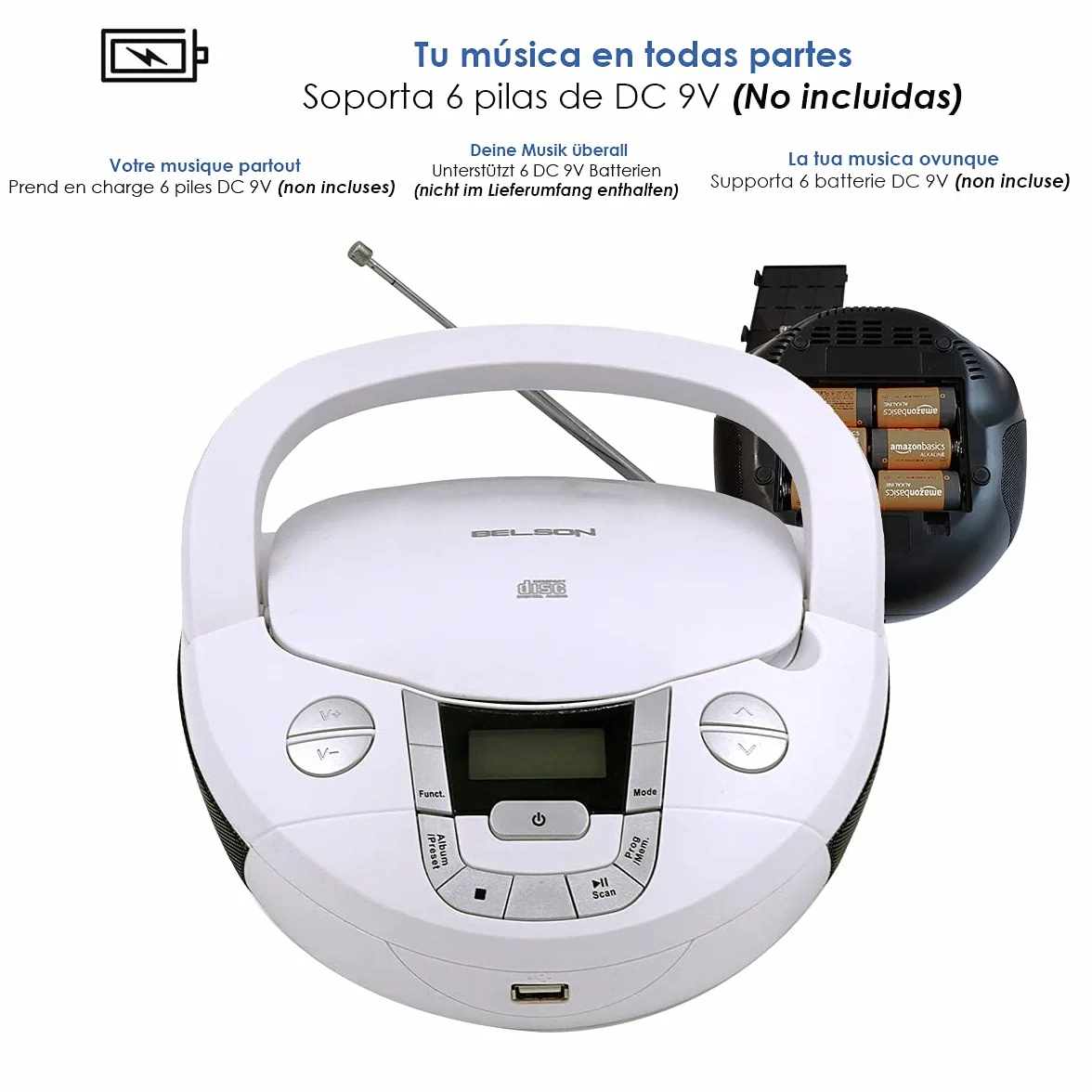 Boombox Przenośne radio CD Bluetooth BSL PCD-31 czarne | z mocą 2 W RMS | Radio FM i port USB odtwarzacz MP3 | Wyświetlacz LCD | AUX IN | Wyjście słuchawkowe