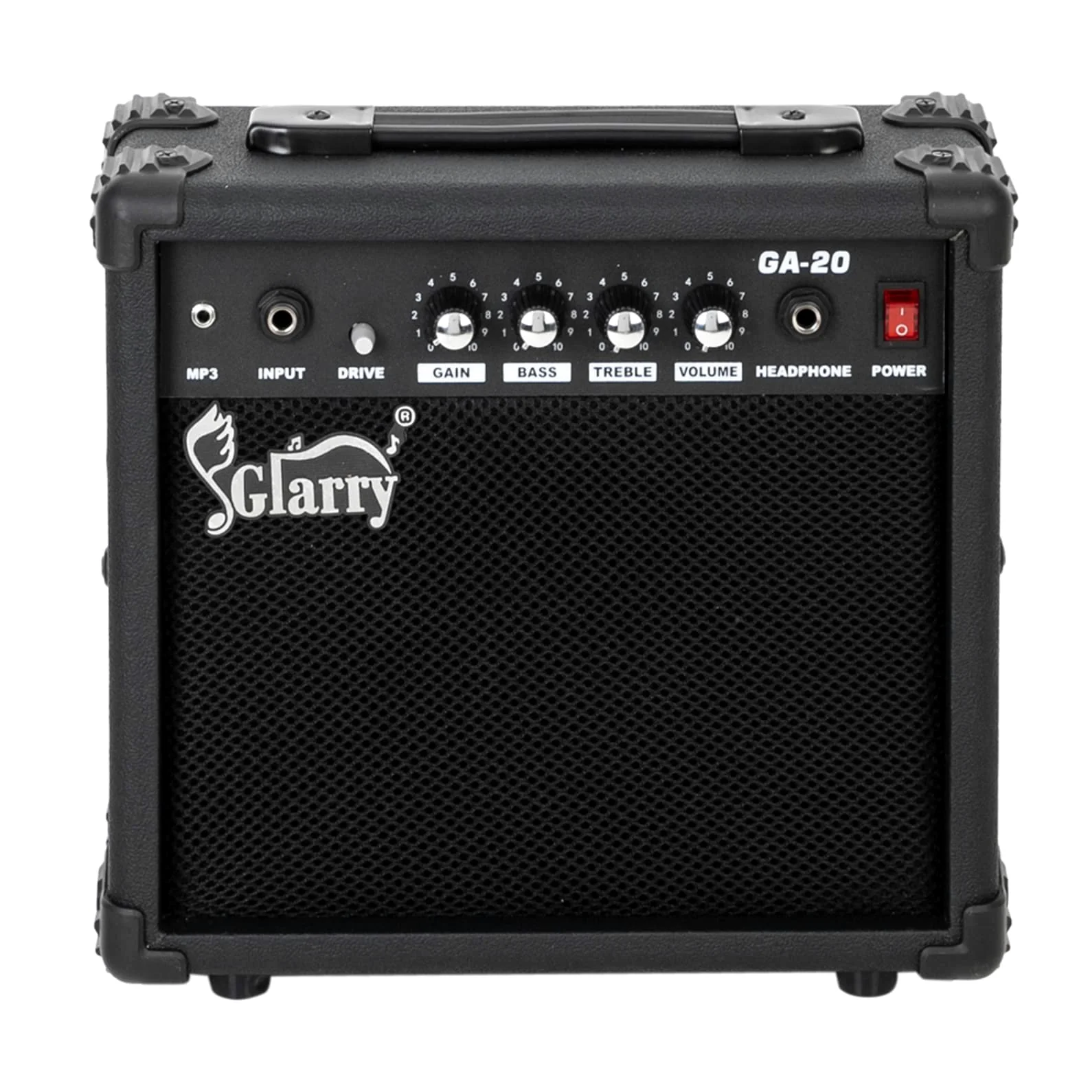 GLARRY Wzmacniacz do gitary elektrycznej, przenośny wzmacniacz lampowy do gitary z wejściem słuchawkowym MP3, wzmacniacz gitarowy 20 W, akcesoria głośnikowe z kontrolami basu, głośności, wysokich i