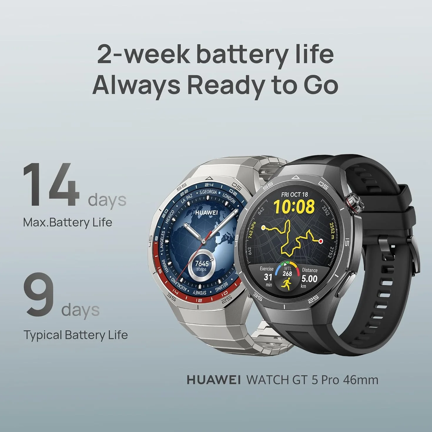 HUAWEI WATCH GT 5 Pro 46 mm smartwatch dla mężczyzn, stop tytanu, zegarek golfowy, śledzenie stanu zdrowia, monitorowanie EKG, czas pracy baterii do 14 dni, GPS, połączenie Bluetooth, kompatybilny z