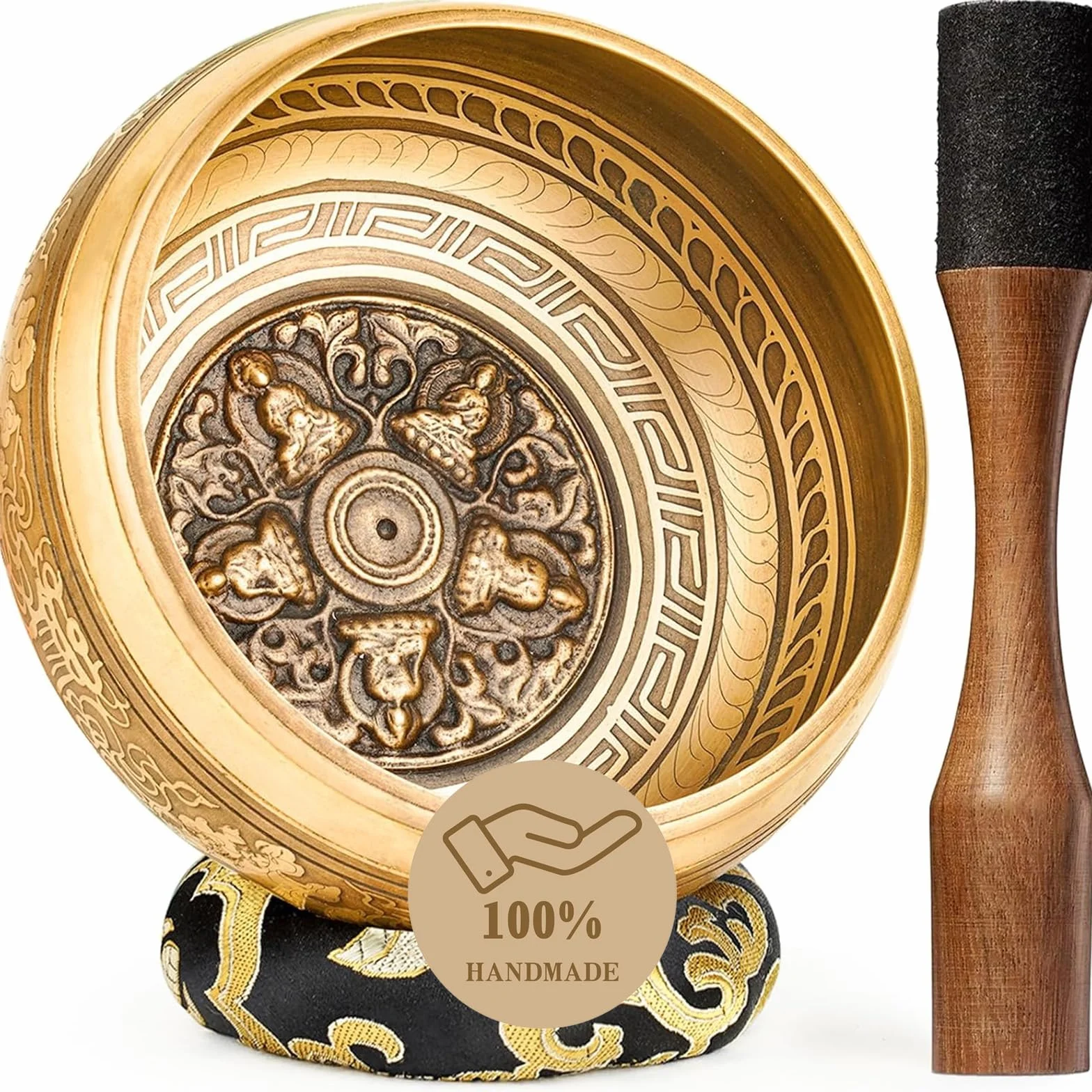 Hihealer 15 cm bardzo duże tybetańskie miski dźwiękowe, misa dźwiękowa z instrukcją, młotek, poduszka do miski i pudełko upominkowe, 100% Nepal, ręcznie robione prezenty dla kobiet, HHI-H87-US-1
