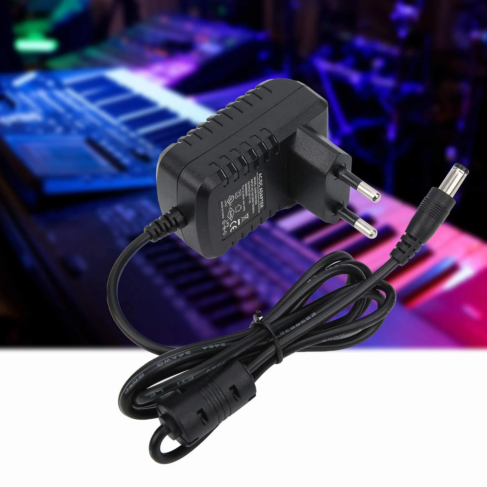 Zasilacz 9V 1A Kabel Zasilający 100-240V Ładowarka do Organów Elektrycznych Pedały Efektów Gitary Fortepianowej(EU Plug)