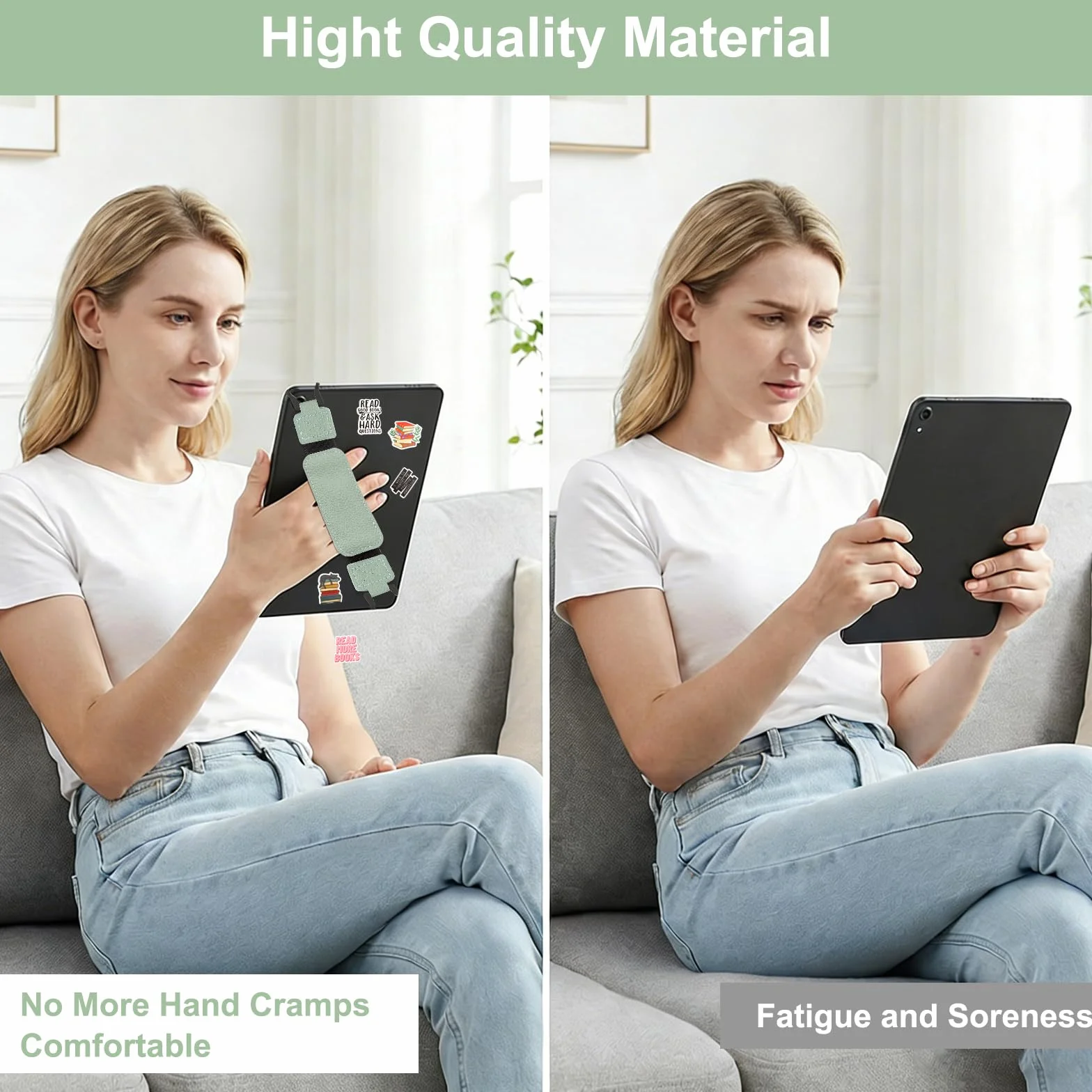 1 szt. pasek na rękę, elastyczny uchwyt do czytnika e-booków i tabletu o przekątnej 6-8", pasek na rękę ze skóry PU, 50 naklejek w stylu retro, zapobiega bólom dłoni