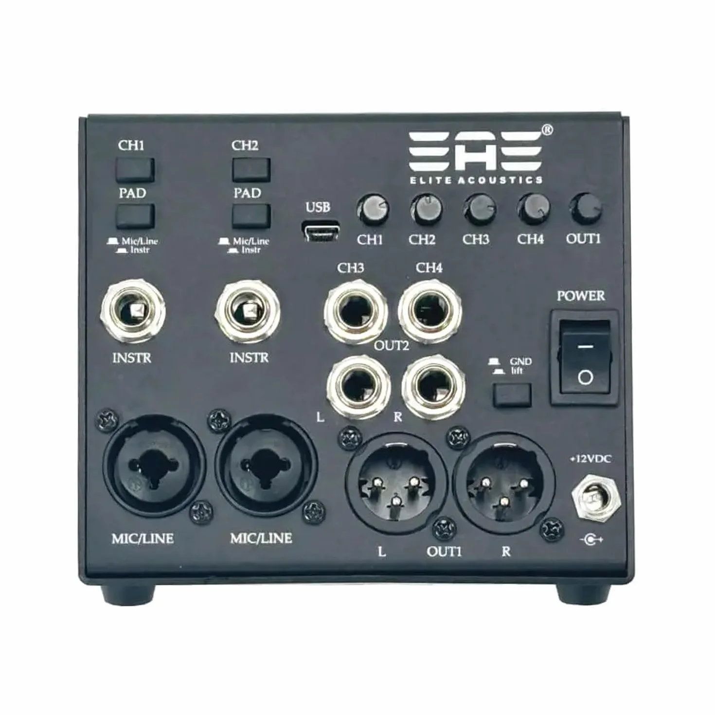 Elite Acoustics StompMix X4-2 PRO mikser cyfrowy z pedałem keepdrum kabel XLR