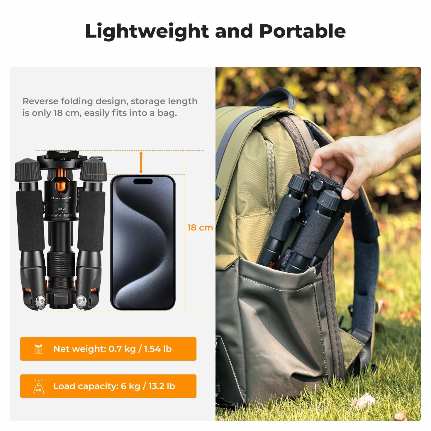 K&F Concept Mini statyw biurkowy, kompaktowy statyw biurkowy 52 cm z głowicą kulową 360°, płytka szybkiego zwalniania 1/4'' do kamery wideo, obciążenie do 6 kg