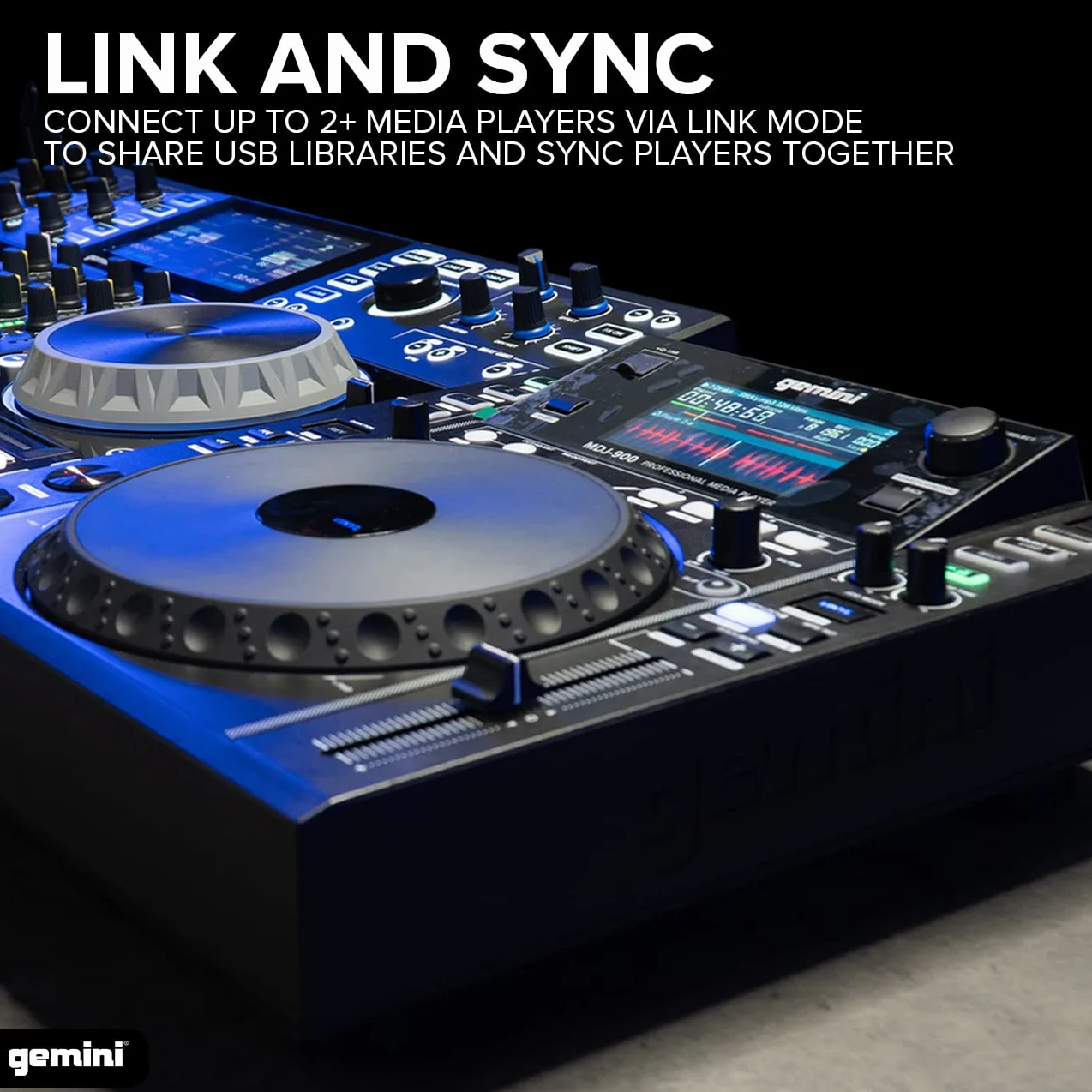 Gemini Sound SDJ-4000 Standalone/MIDI Kontroler DJ Equipment Console z 2 mostkami, 4-kanałowy mikser audio, pojemnościowe koła do biegania i 7-calowy ekran HD