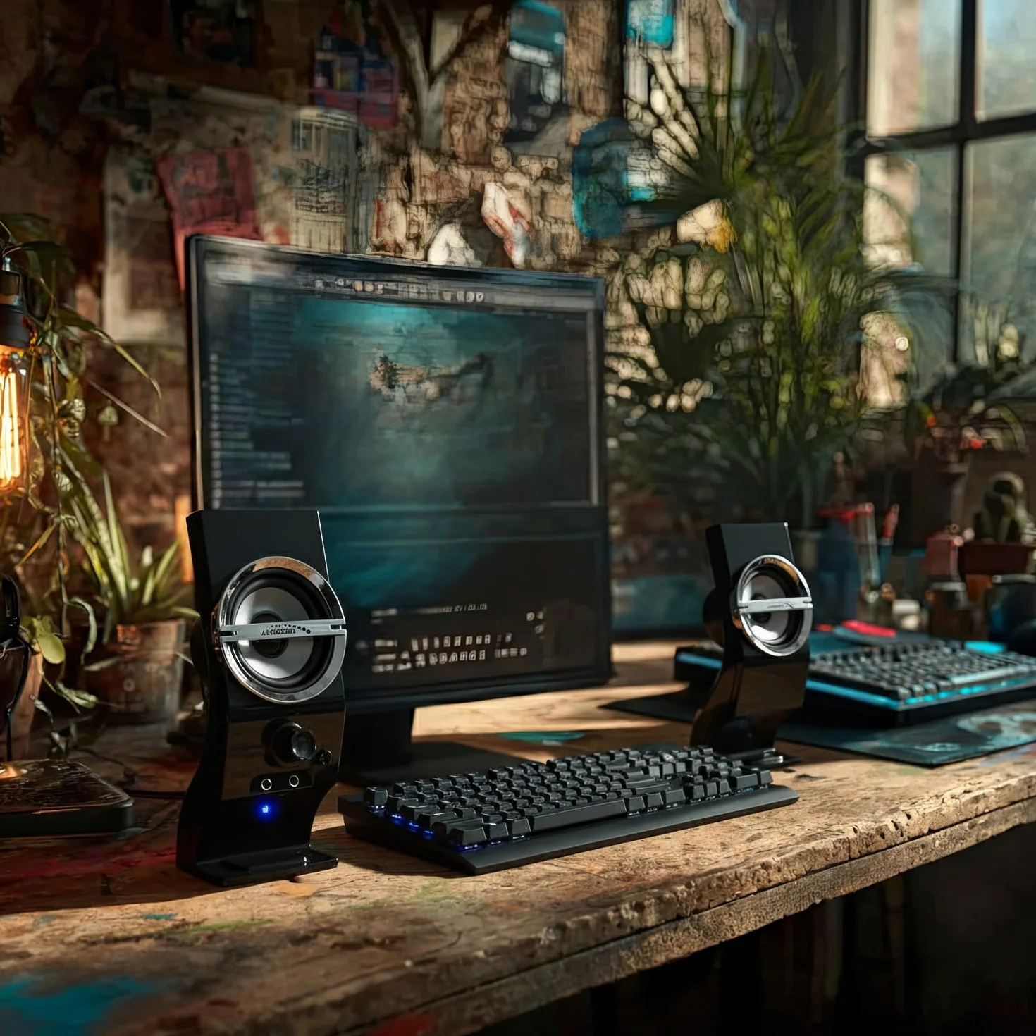 Audiocore AC805 Eleganckie Głośniki Stereo 2.0, Czarno-Srebrne do Komputera, Podświetlane LED Gamingowe do Laptopa na USB 6W, MiniJack