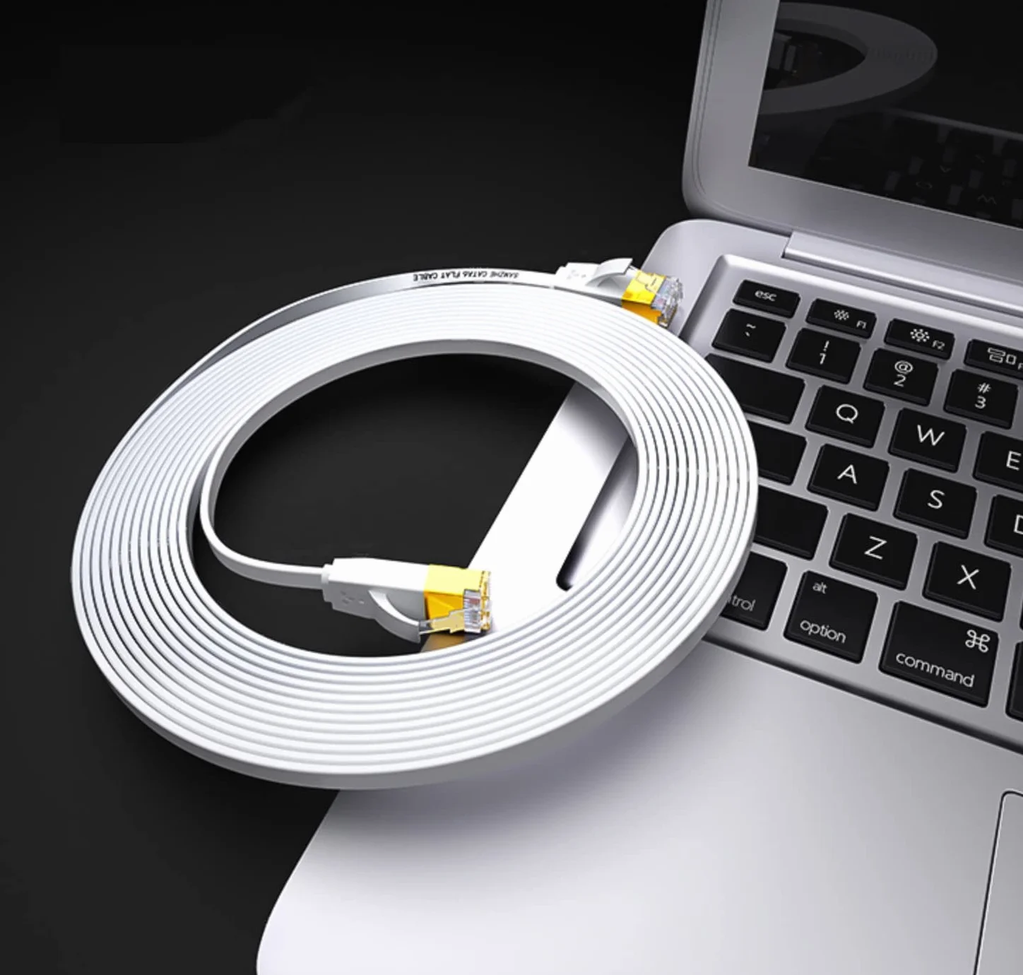 Elfcam® Kabel Ethernet Cat 7 o długości 15 metrów, płaski kabel RJ45 LAN, szybki internetowy kabel do transmisji danych, 100% miedź, STP, 32 AWG, biały