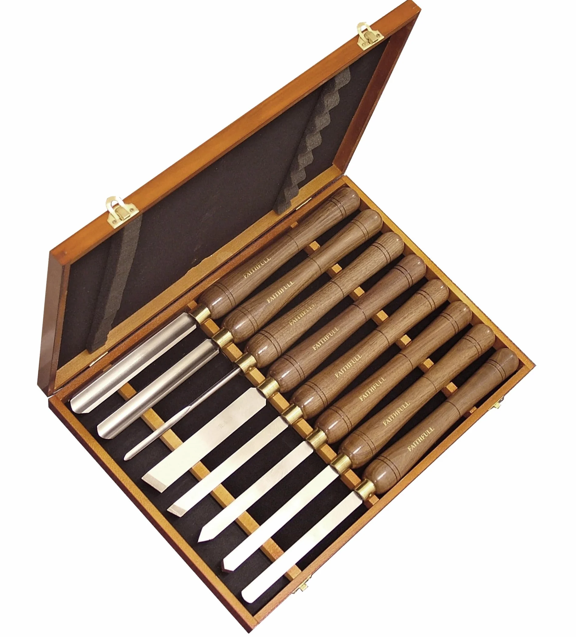 Faithfull HSS Turning Chisel Set of 8 in Wooden Presentation Box Suitable for Hard and Soft Woods