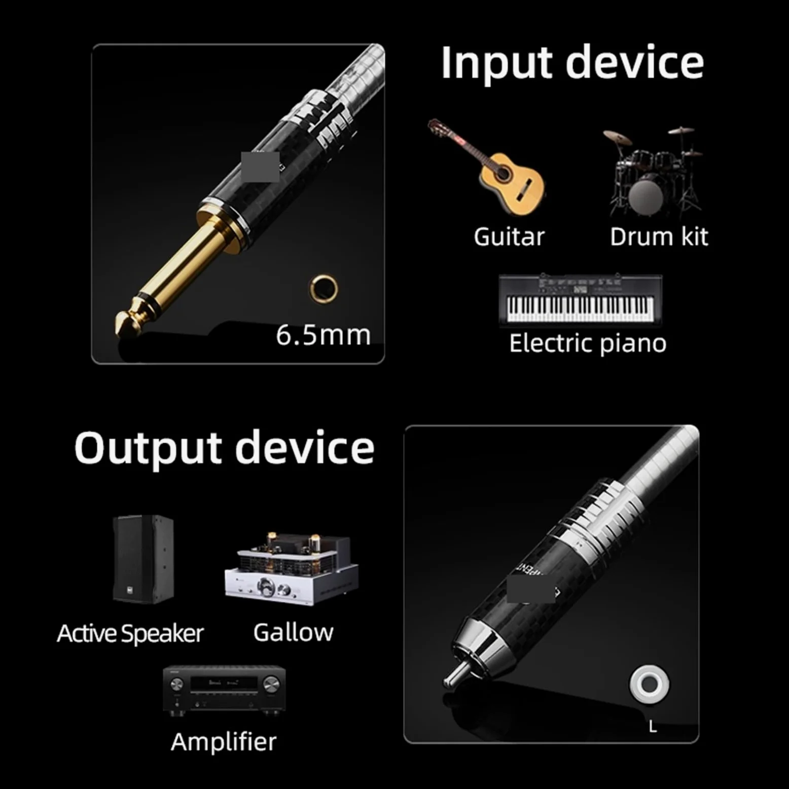 Podwójny kabel audio Hi-end ze srebra wysokiej próby 6,35 mm do podwójnego RCA 1/4" TS Mono Jack Adapter do wzmacniacza gitarowego z głośnikiem (5)