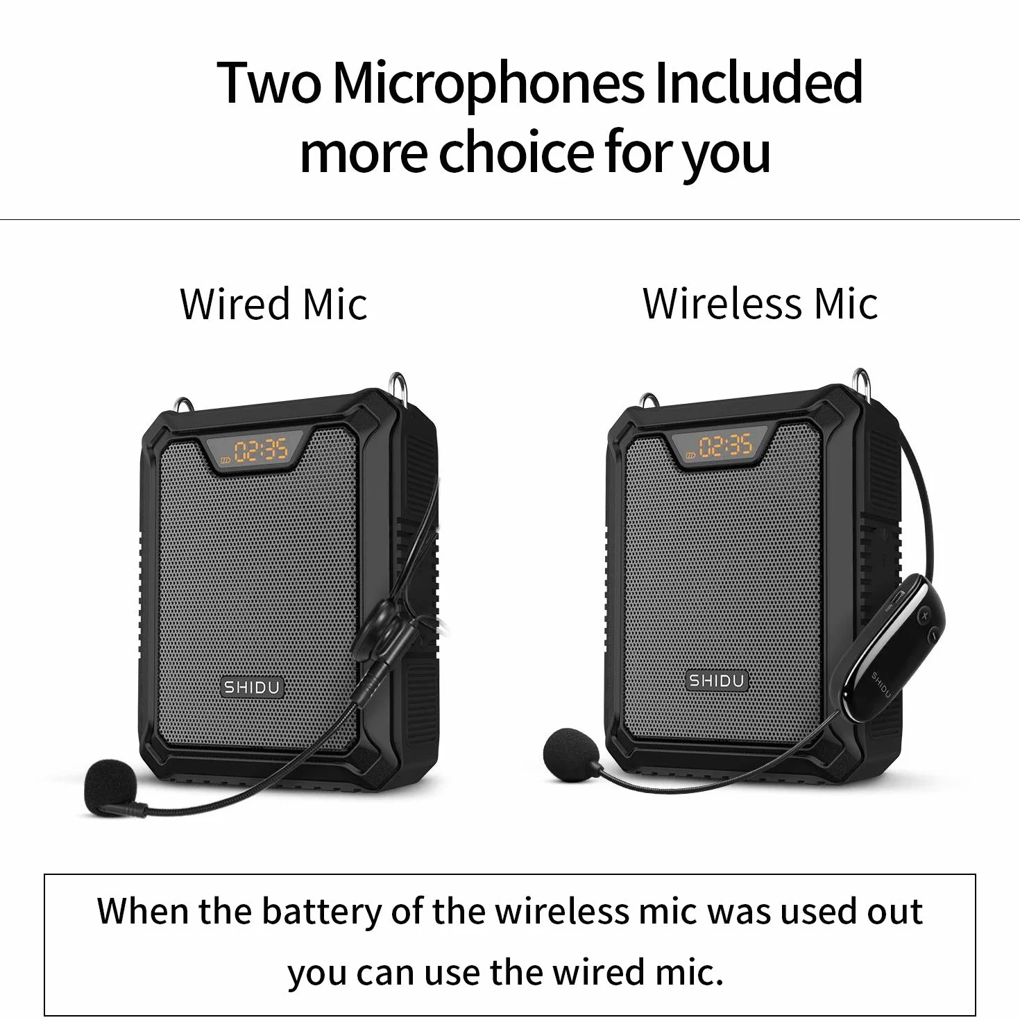 Wzmacniacz głosu, SHIDU 30W głośnik głosowy przenośny Bluetooth z bezprzewodowym mikrofonem UHF i przewodowym zestawem słuchawkowym IPX6 wodoodporny akumulatorowy system PA dla nauczycieli