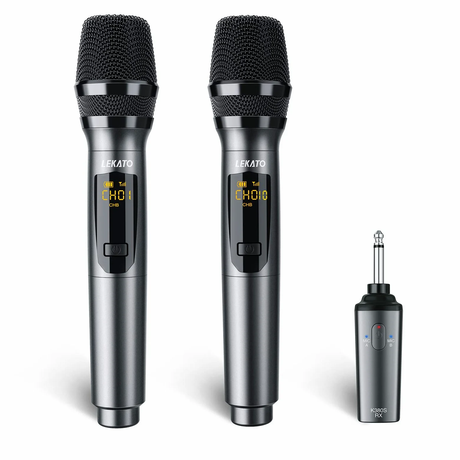 LEKATO Mikrofony bezprzewodowe 2,4 GHz Podwójne mikrofony Możliwość ładowania do 30 godzin pracy na baterii Zestaw metalowych mikrofonów do karaoke Pieśń Kościół, impreza, ślub
