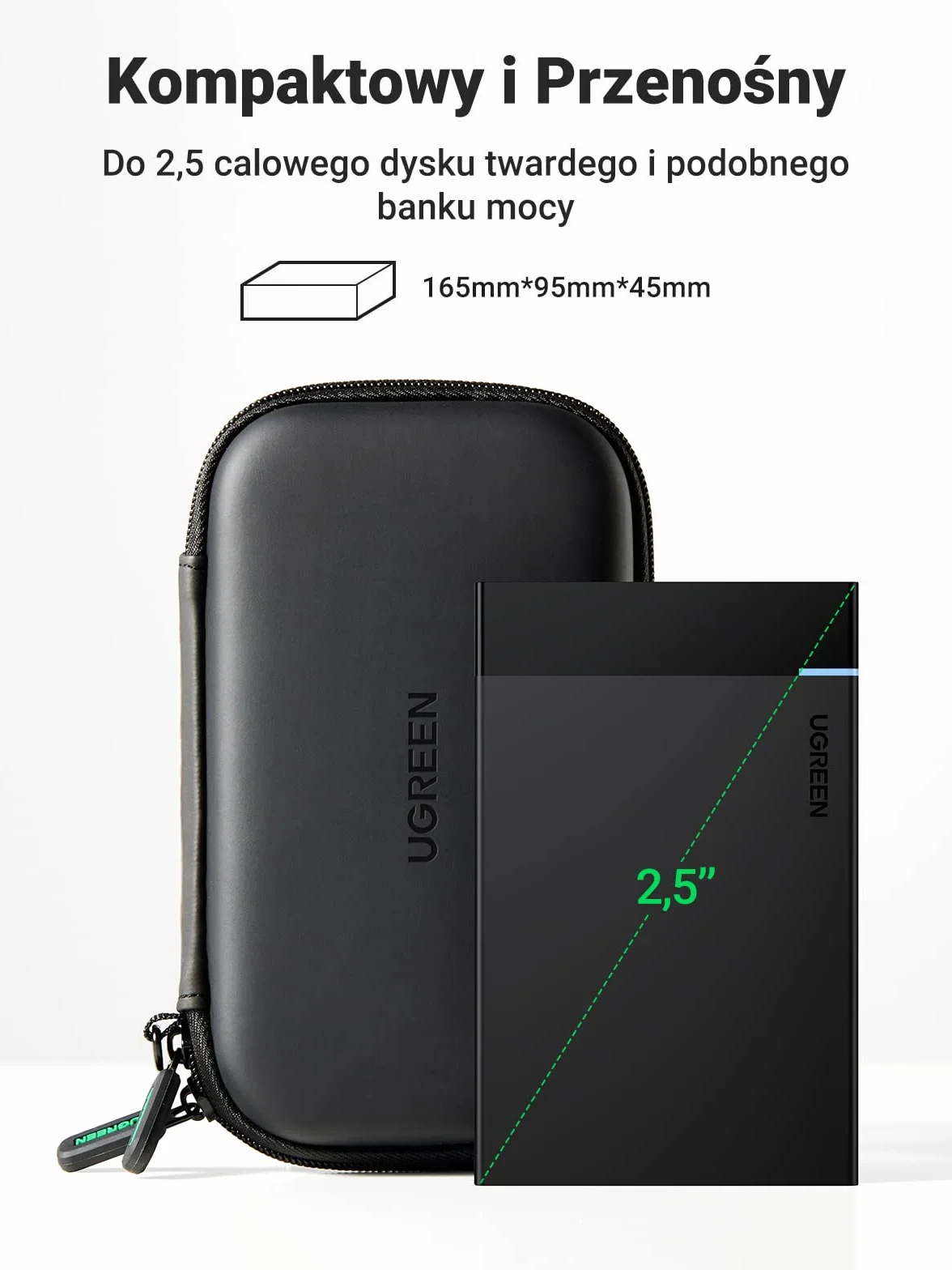 UGREEN 2,5 Calowy Pokrowiec na Zewnętrzny Dysk Twardy Odporny na Wstrząsy Pokrowiec Ochronny Kompatybilny z WD, Toshiba, Canvio, Seagate, SSD HDD, Kablami, Kartami SD, Dyskami Flash USB