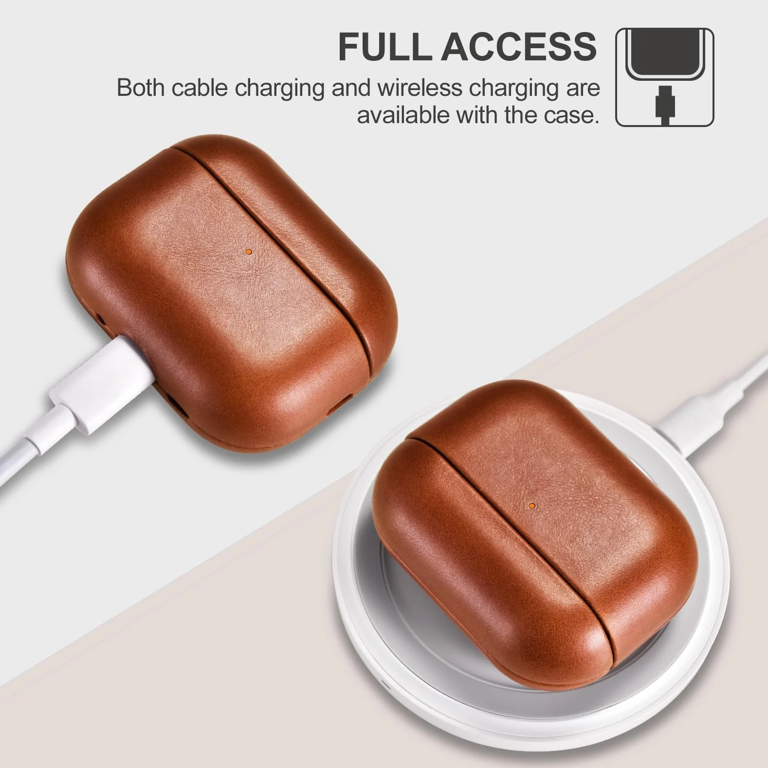 Etui z skóry na AirPods Pro 3 2025, ICARER Premium Etui ochronne z prawdziwej skóry o odporności na wstrząsy do etui ładowarki słuchawk Apple AirPods Pro 3 z obsługą ładowarki bezprzewodowej-Brązowy
