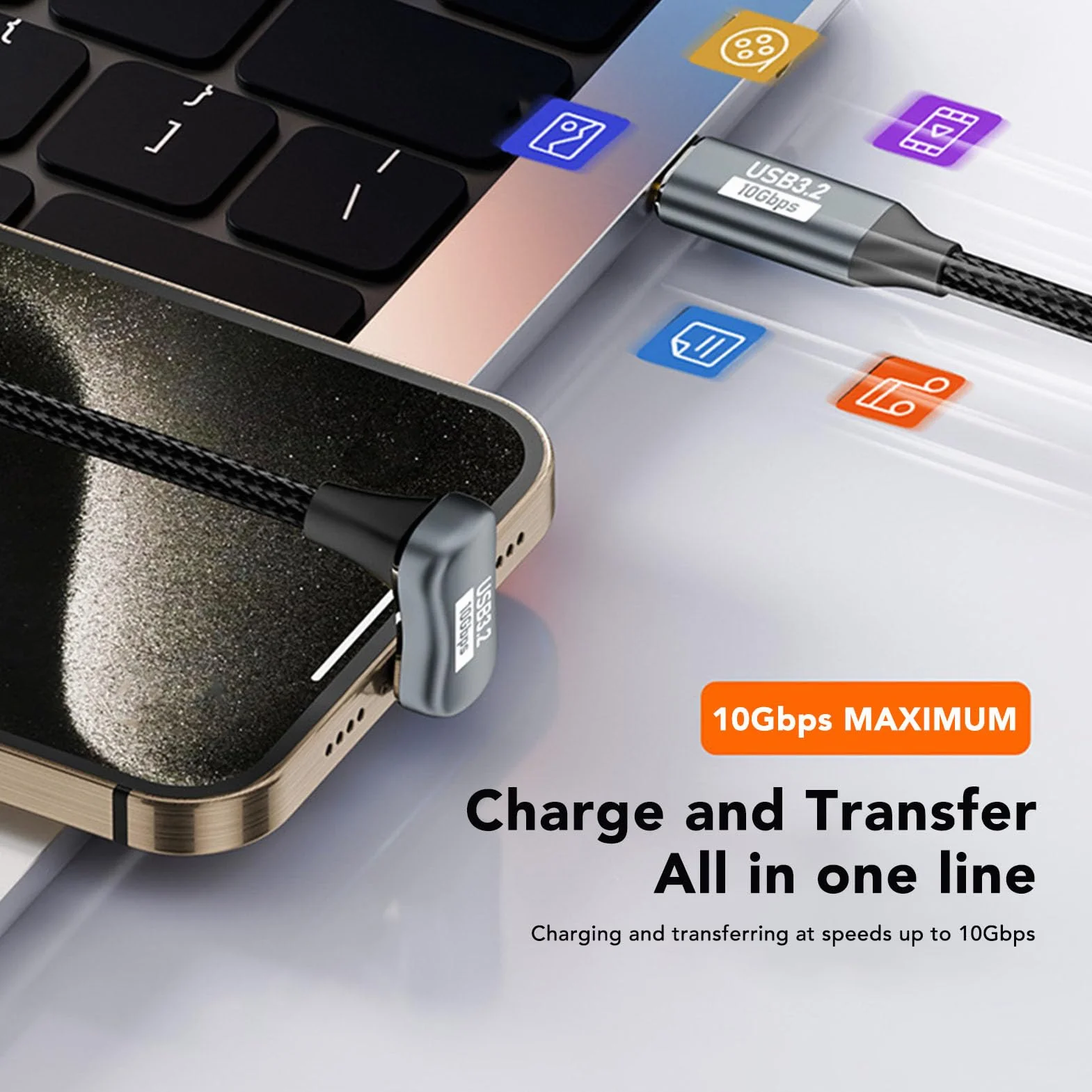 Kabel Przedłużający Typu C, Kabel Danych USB3.2 Gen2 10 Gb/s 4K 60 Hz Kabel Danych Typu C do Typu C Obsługuje Słuchawki z Ekranem Projekcyjnym OTG (50cm)