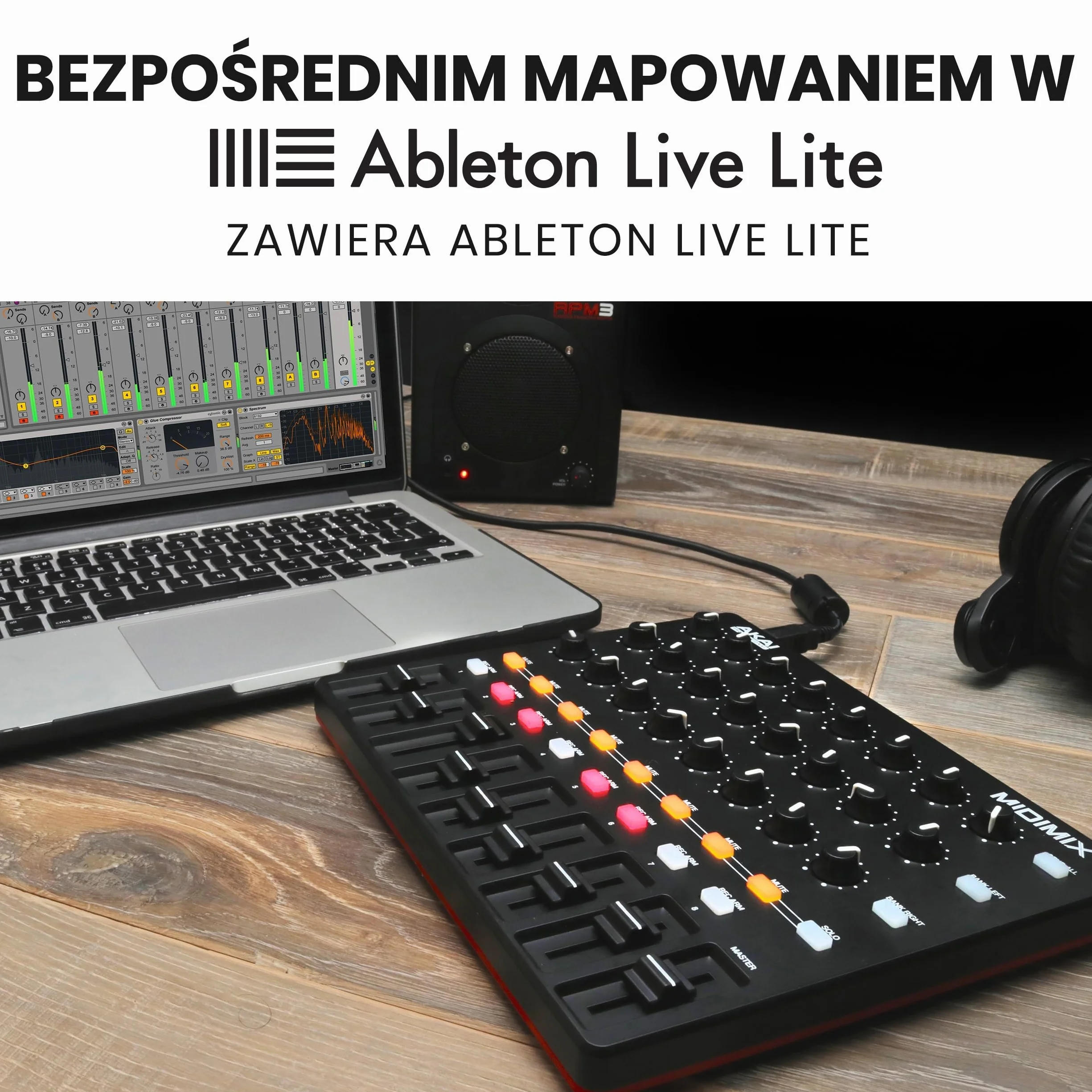 Akai Professional MIDImix - Konfigurowalny kontroler MIDI z 8 faderami, 1 faderem głównym, 24 pokrętłami i 16 przyciskami z bezpośrednim mapowaniem w Ableton Live