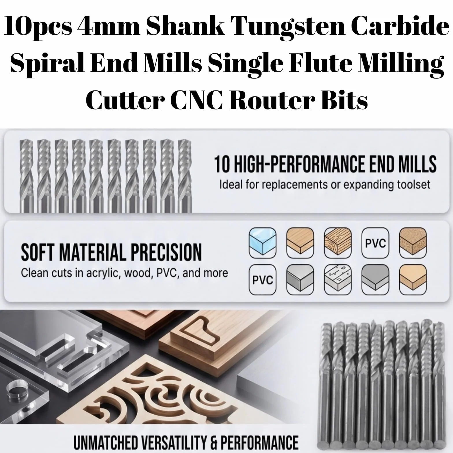 10 stücke Hartmetall Spiralfräser Set Einzel Flöte Fräser Bits CNC Fräser CNC Rotary Grate Set 4mm Schaft
