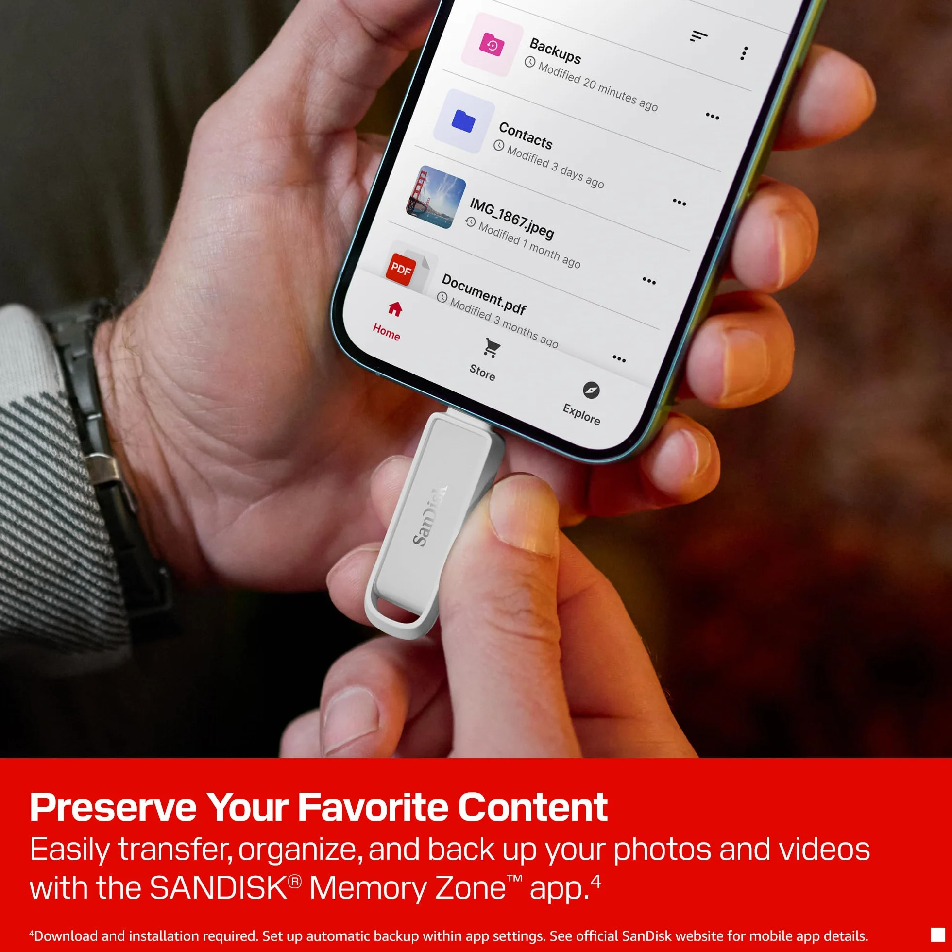 SanDisk Phone Drive z USB Type-C 256 GB (do telefonu, do smartfonów, tabletów i komputerów, prędkością 150 MB/s, Wykonuj automatyczne kopie, Dzięki odzyskiwaniu) - Arctic White