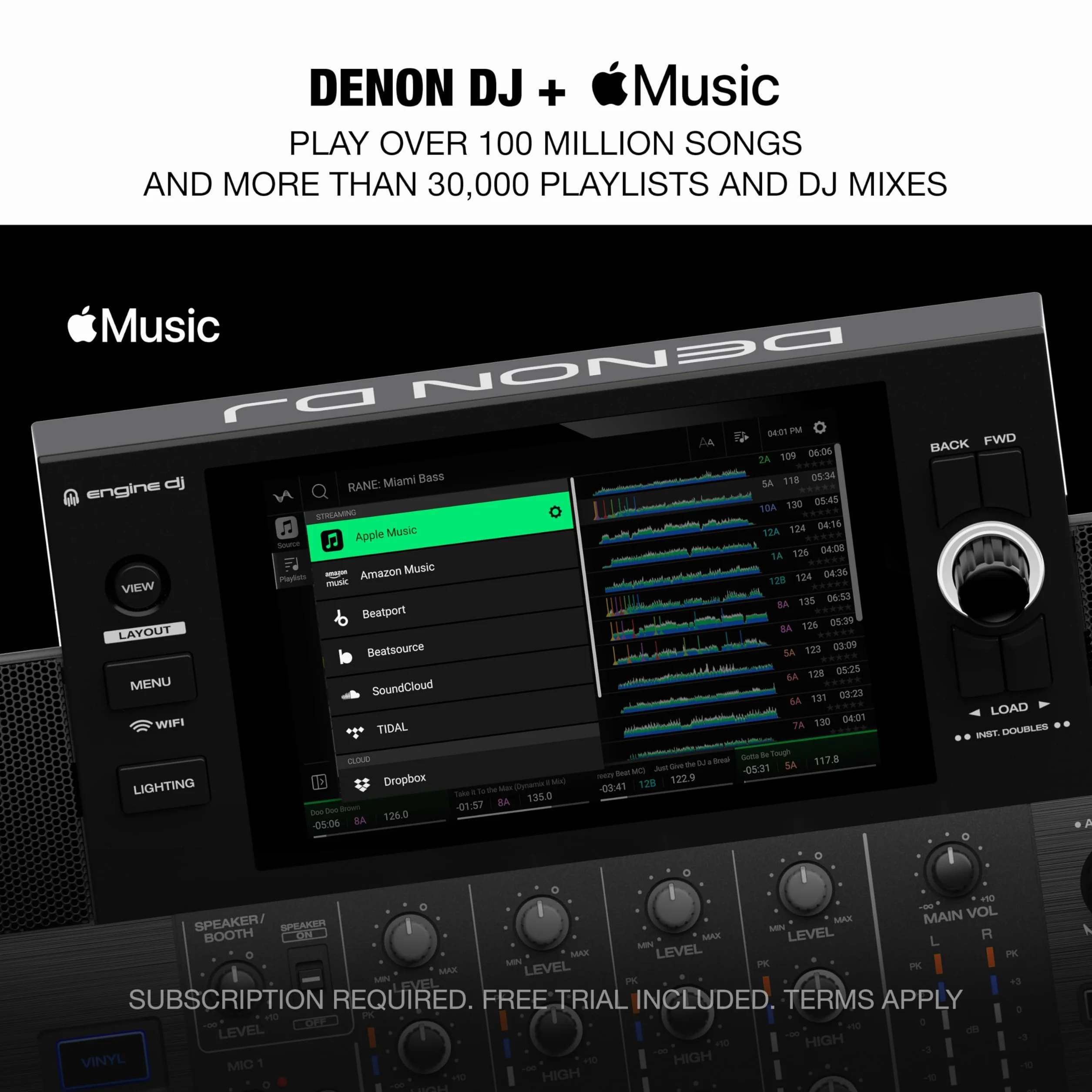 Denon DJ SC LIVE 4 Kontroler DJ z Separacją Stemów na 4 Deckach, Streamingiem Wi-Fi, Wbudowanymi Głośnikami, Kompatybilny z Serato DJ i Virtual DJ