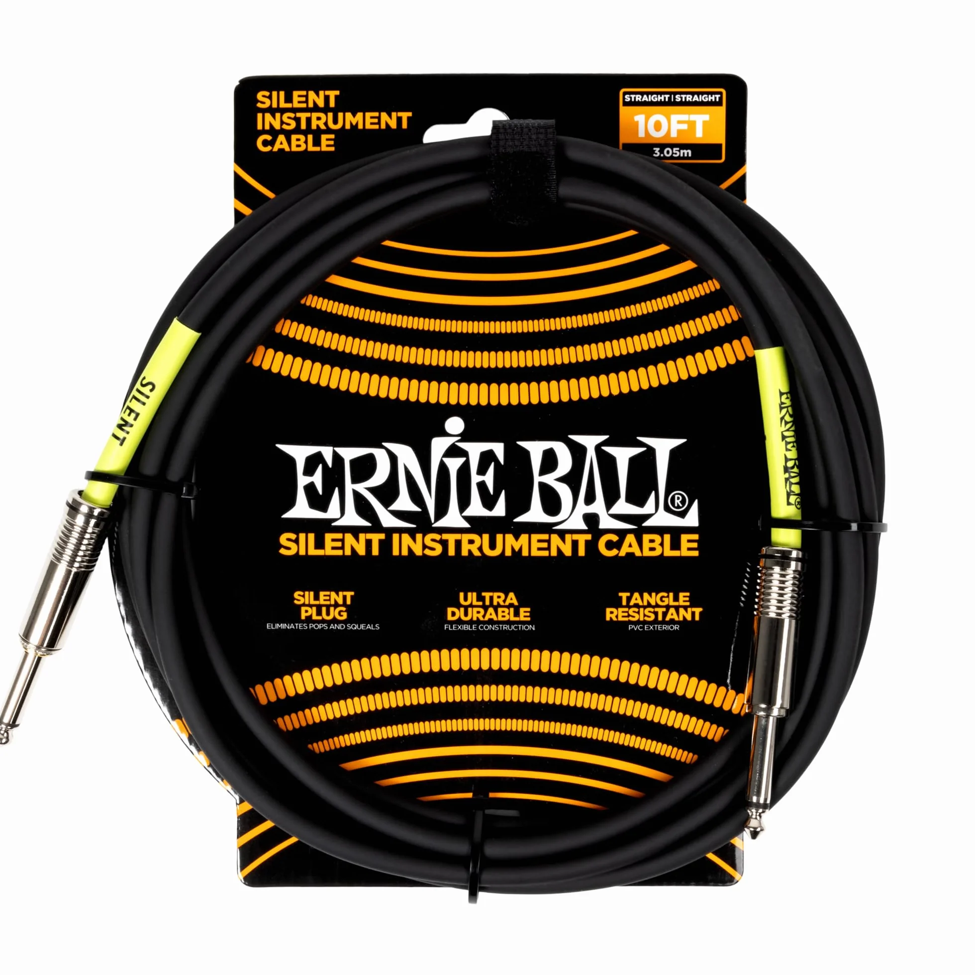 Ernie Ball Klasyczny cichy kabel instrumentalny, prosty/prosty, 3 m, czarny