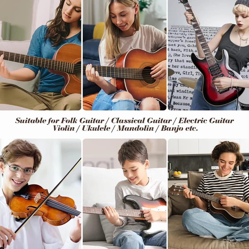 Aomig Kapodaster stroik do gitary, stroik uniwersalny z klipem, capo do gitary z 6 plektronami, dokładny tuner dla wszystkich instrumentów, stroik do gitary, ukulele, akcesoria gitarowe, drewno