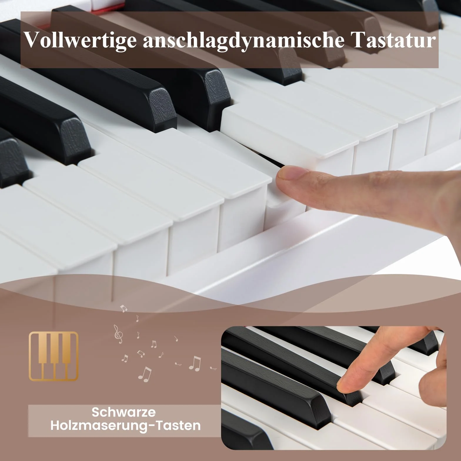 COSTWAY Keyboard Piano 88 klawiszy, pianino cyfrowe z MIDI, Sustain, stojak na muzykę i torba, przenośne pianino elektryczne dla początkujących, dzieci, dorosłych (biała)