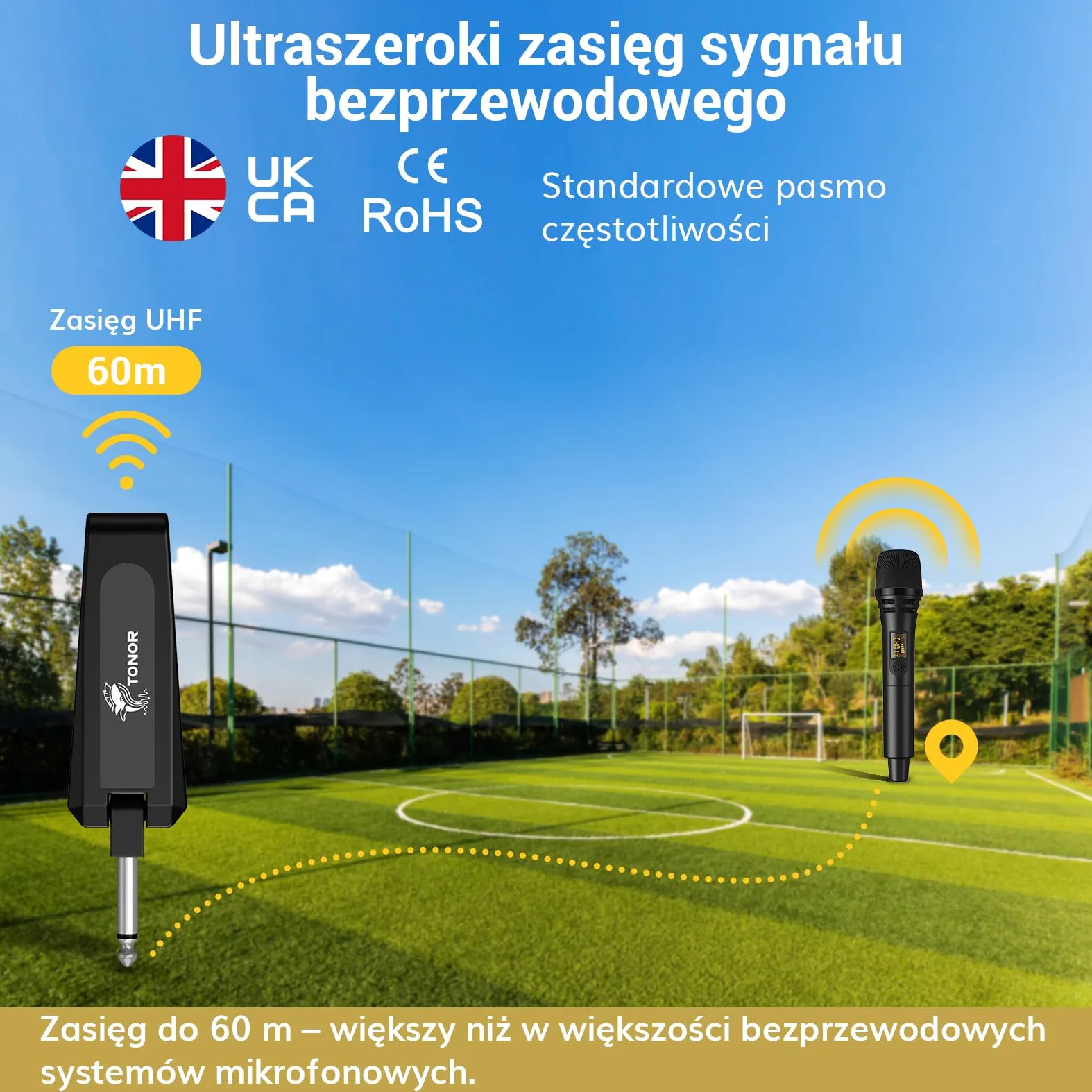 Mikrofony bezprzewodowe, mikrofon dynamiczny TONOR UHF z odbiornikiem, profesjonalny mikrofon do karaoke, śpiewu, wesela, imprezy dla DJ-ów, przemówień, do kościoła o zasięgu 200 stóp TW310 Czarny
