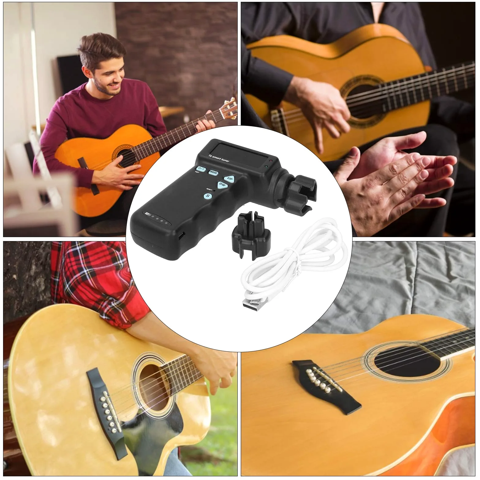 Drfeify Inteligentny tuner gitarowy, inteligentny tuner gitarowy, automatyczne ukulele z kablem USB, akcesoria do instrumentów muzycznych (czarny) akcesoria ogólne do gitary
