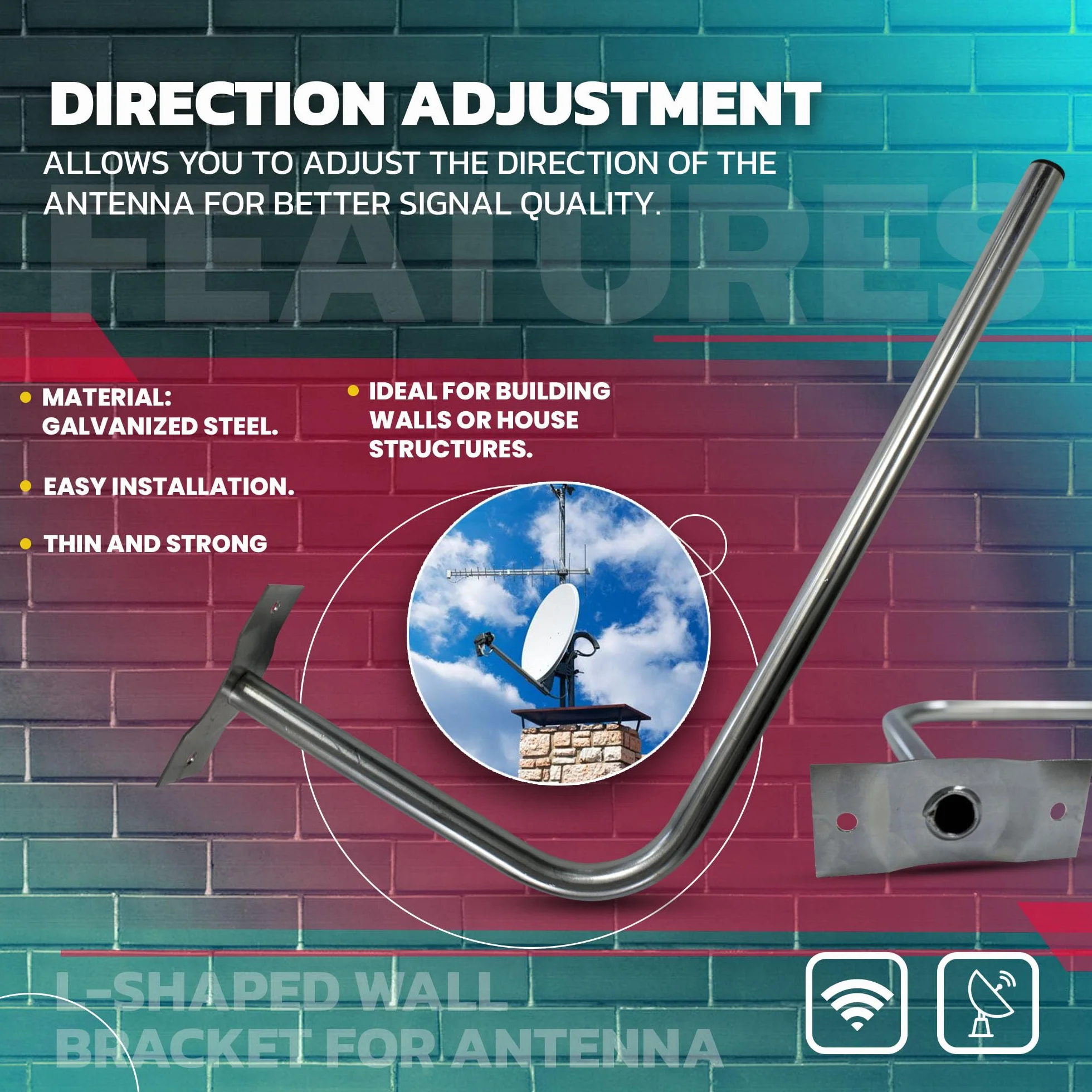 DOJA Barcelona Uchwyt ścienny na antenę satelitarną | opakowanie 1 | maszt antenowy w kształcie litery L | Ø 25 mm | 30 x 58 cm | stalowy uchwyt anteny TV | akcesoria paraboliczne | do montażu
