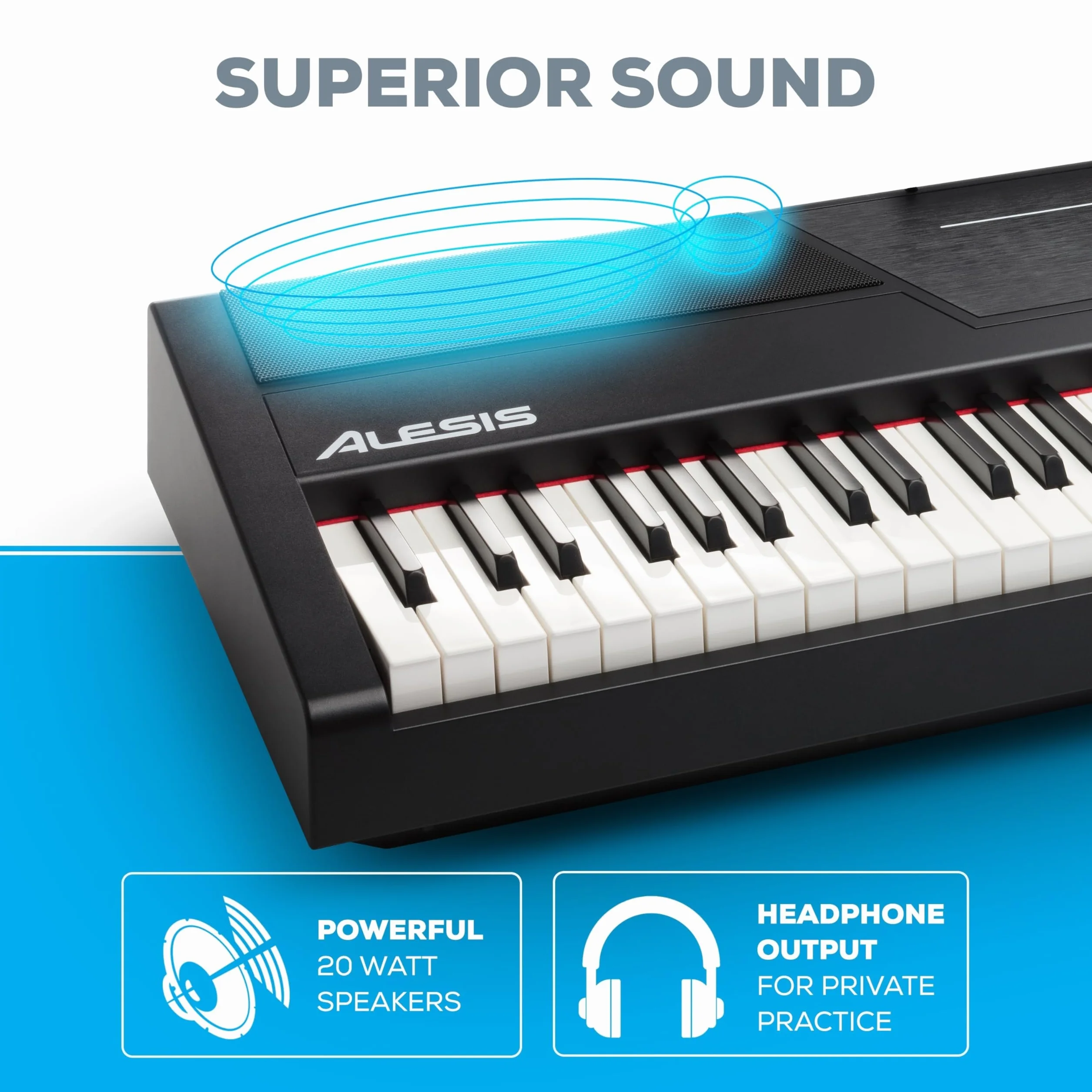 Alesis Recital Pro - Cyfrowe Pianino Elektryczne; Keyboard z 88-Klawiszową Ważoną Klawiaturą Młoteczkową, 12 Brzmieniami i Wbudowanymi Głośnikami