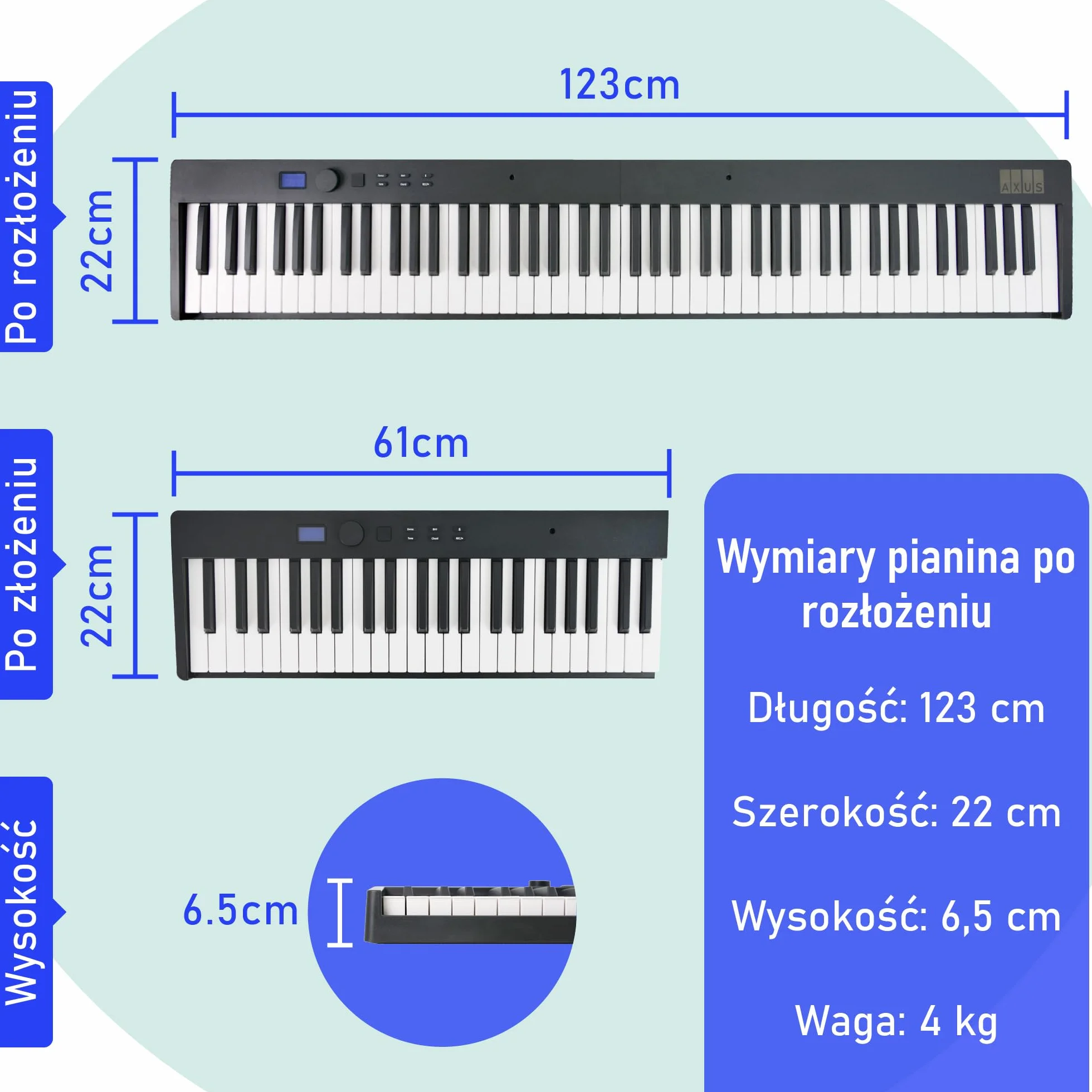 Axus Pianino Cyfrowe, Czarny/Biały, 88 klawiszy