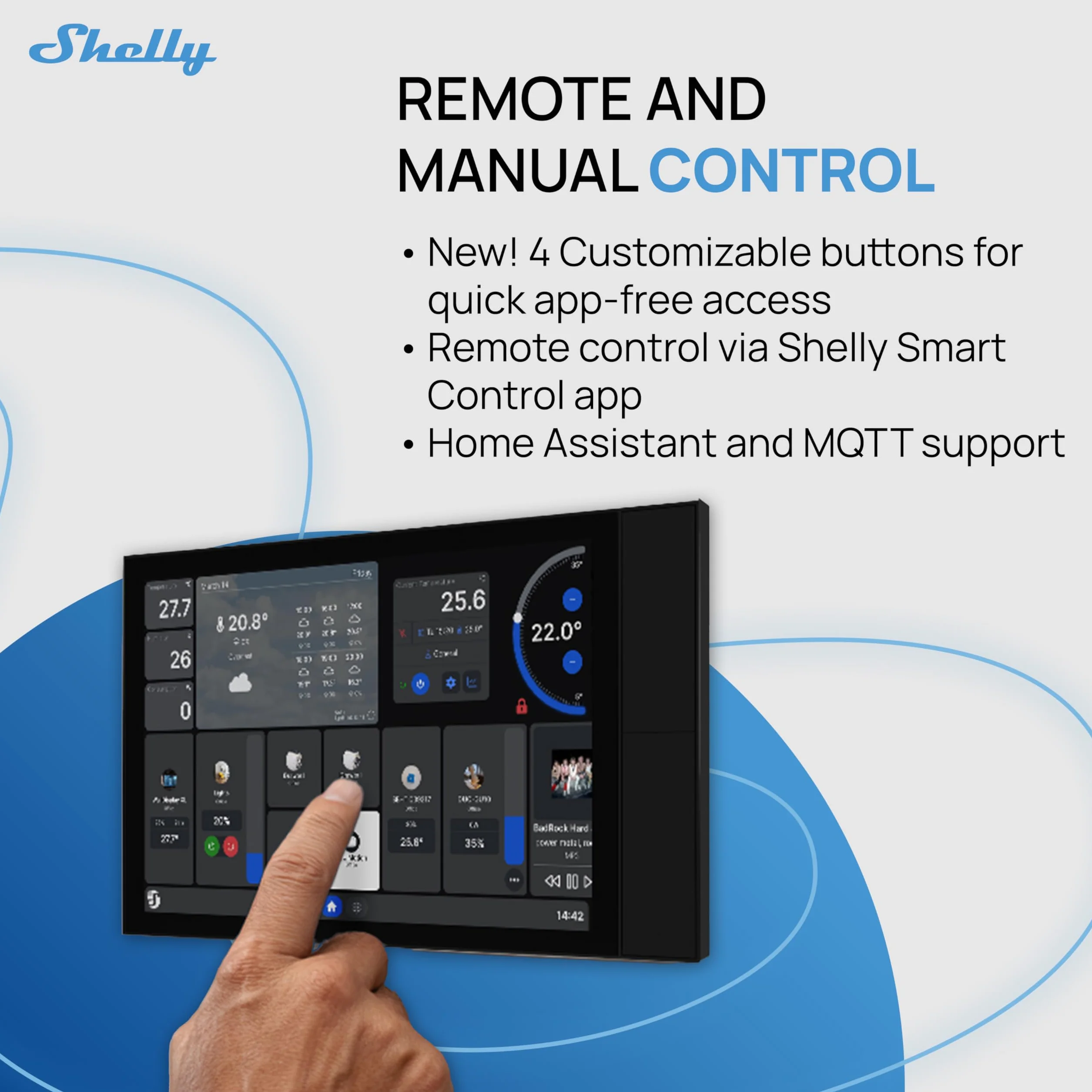 Shelly Wall Display XL czarny – panel sterowania Smart Home, termostat, wbudowany przekaźnik 5A, wymagany przewód neutralny, czujnik LUX, głośnik stereo, centrala sterująca, Alexa i Google Home