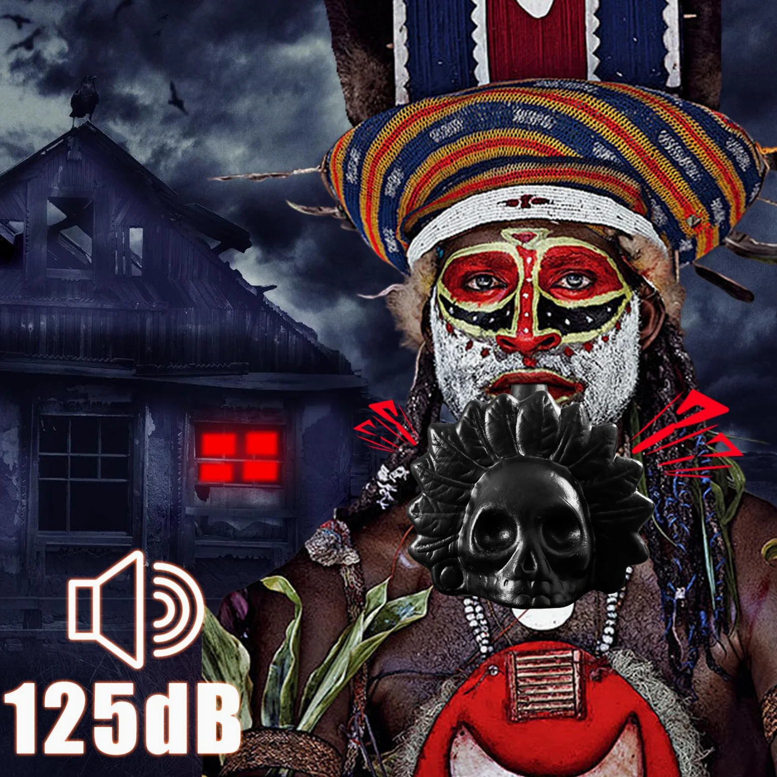 Aztecka gwizdek śmierci, 125 decybeli, krzycząca gwizdek demona z autentycznymi ludzkimi krzykami, gwizdek śmierci Azteków – straszny prezent na Halloween i Dzień Zmarłych ze sznurkiem