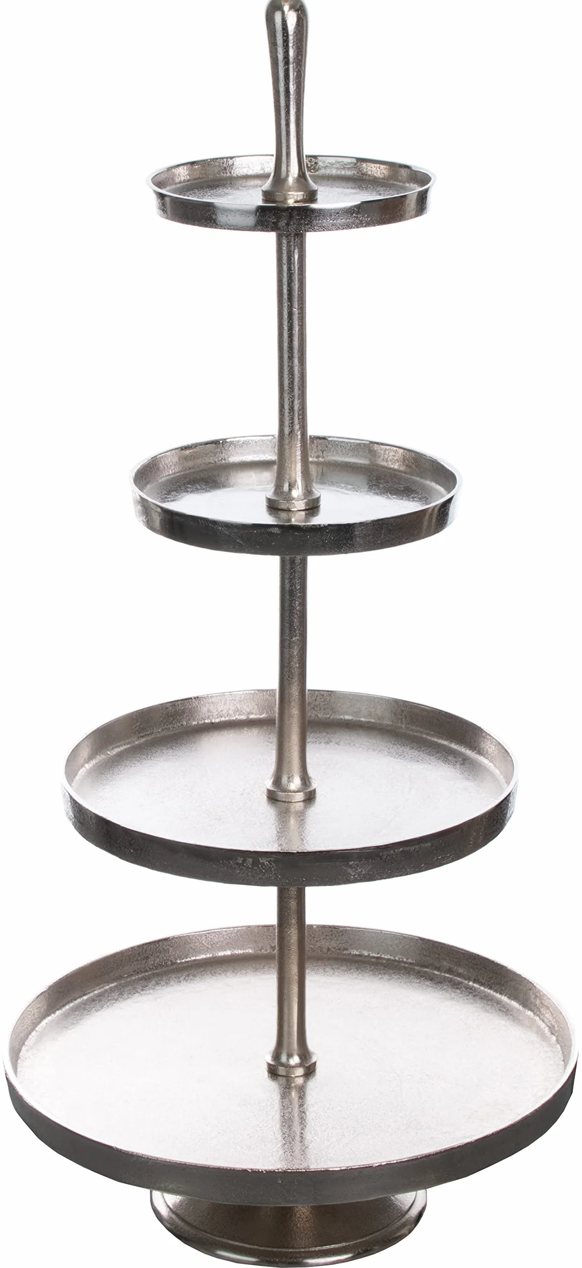 Brandsseller Etagère 4-poziomowy stojak z aluminium o wysokości 95 cm – dekoracyjny regał do serwowania z gałką – styl vintage – metalowy stojak na ciasta, owoce, dekoracja – kolor srebrny