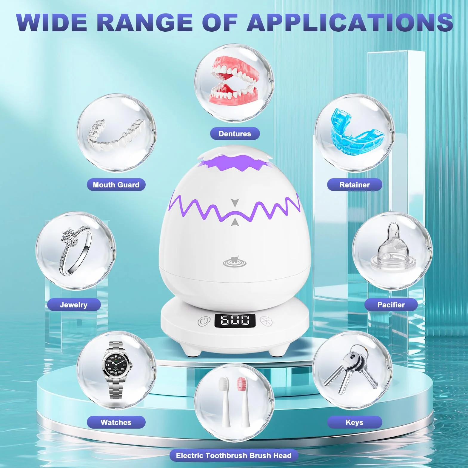 Ultrasonic Cleaner 2025–45000 Hz, 180 ml, ultradźwiękowe urządzenie do czyszczenia Dental Pod do szyn zębowych, protez, retainerów, alignerów, protez zębowych, główki szczoteczki do zębów, biżuterii
