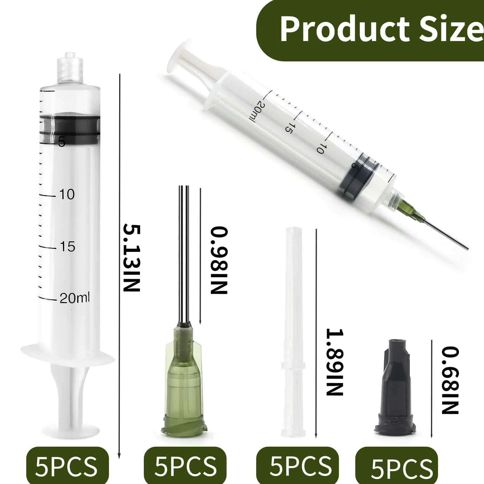 5 sztuk strzykawek Luer Lock 20 ml, plastikowa strzykawka, zestaw strzykawek z tępą igłą dozującą 14G i nasadką, strzykawka z tworzywa sztucznego z podziałką, strzykawka do karmienia do dozowania