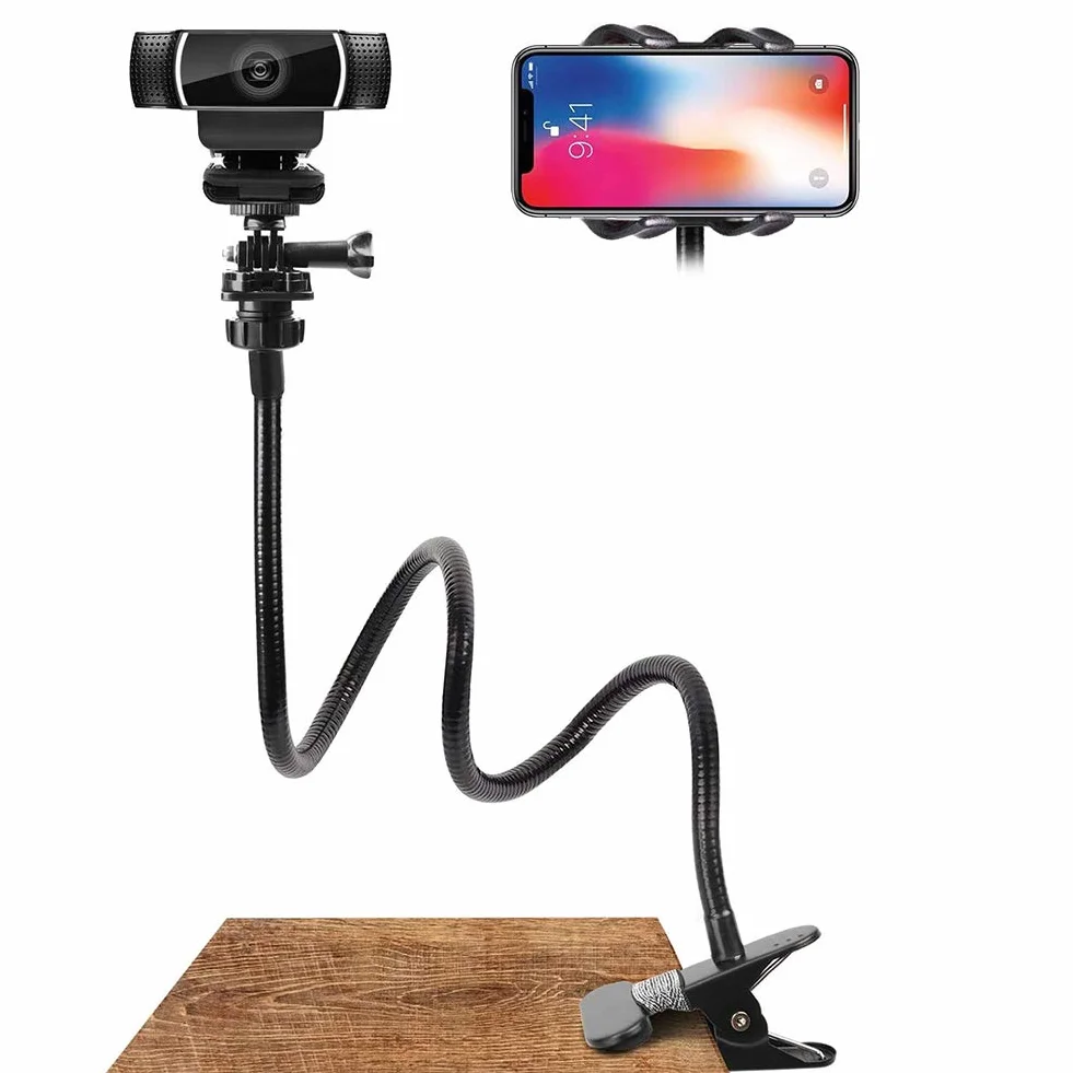 Ausla Regulowany Stojak na Kamerę Internetową z Gęsią Szyją, Elastyczne Ramię 360°, Uchwyt na Biurko, 58 cm, Śruba 1/4 Cala, Uniwersalny Klips, kompatybilny z GoPro