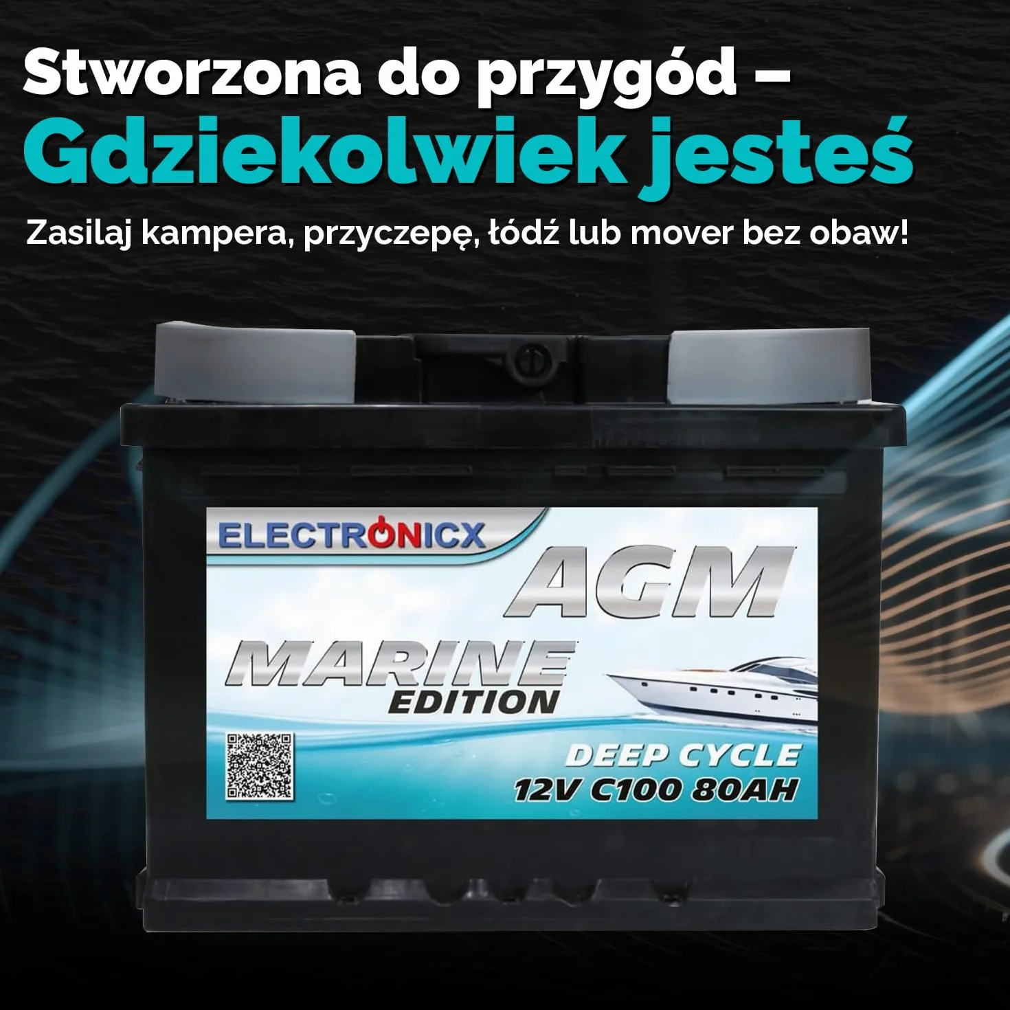 Bateria AGM 80Ah 12V – Akumulator Głęboko-Cykliczny Bezobsługowy do Kampera, Przyczepy, Łodzi, Movera, Systemów Solarnych i Zastosowań Off-Grid