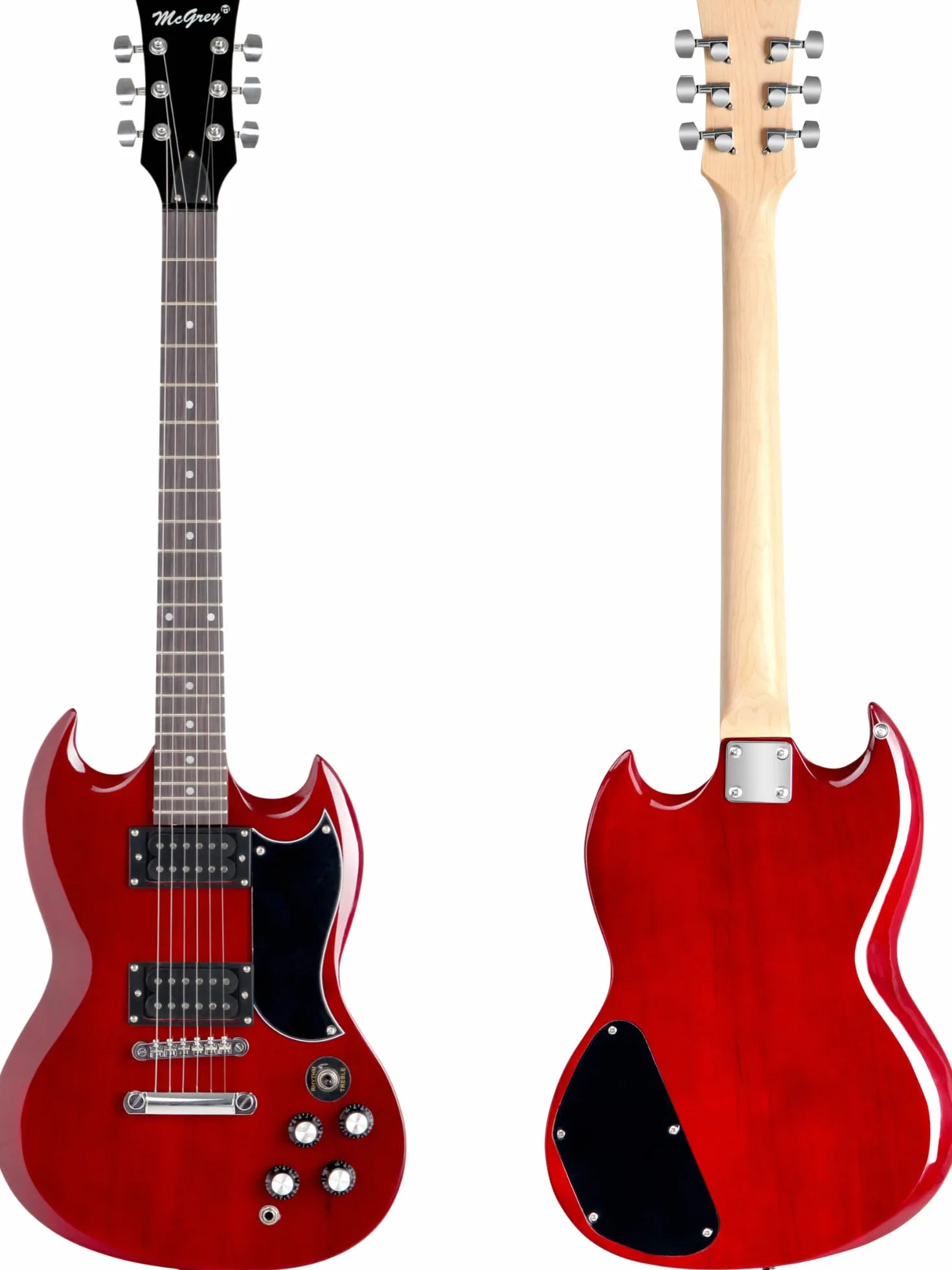 McGrey Rockit Double Cut kompletny zestaw gitary elektrycznej (8-częściowy zestaw dla początkujących z gitarą, wzmacniaczem, strunami zapasowymi, torbą na gitarę, stroikiem, piórkami, paskiem i kablem