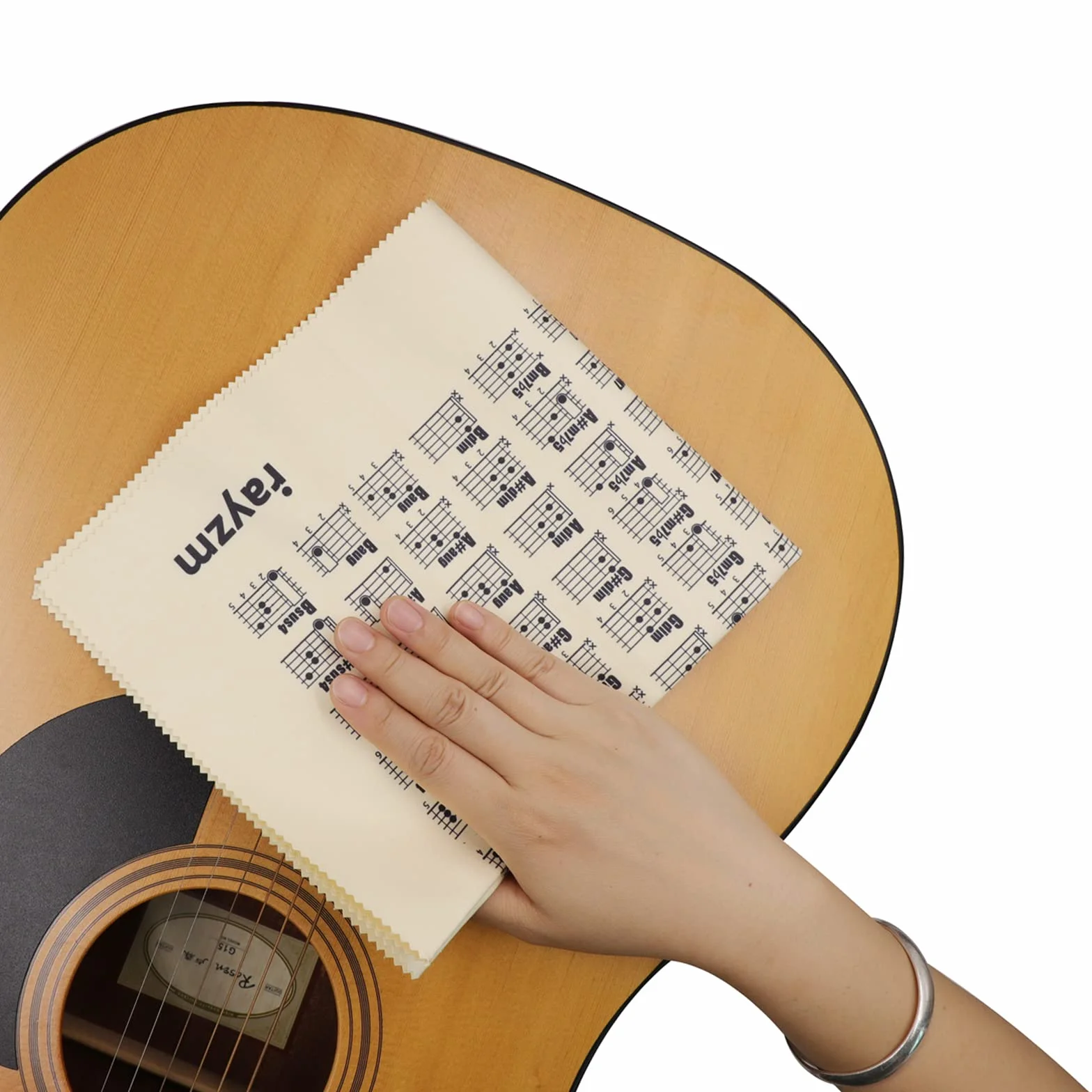 Rayzm Szlaban ze stali nierdzewnej do gitary i tabela akordów gitarowych, ściereczka do czyszczenia, 6 * 2,1 cm (Dł*Śr) Szlaban na palce do struny gitarowej