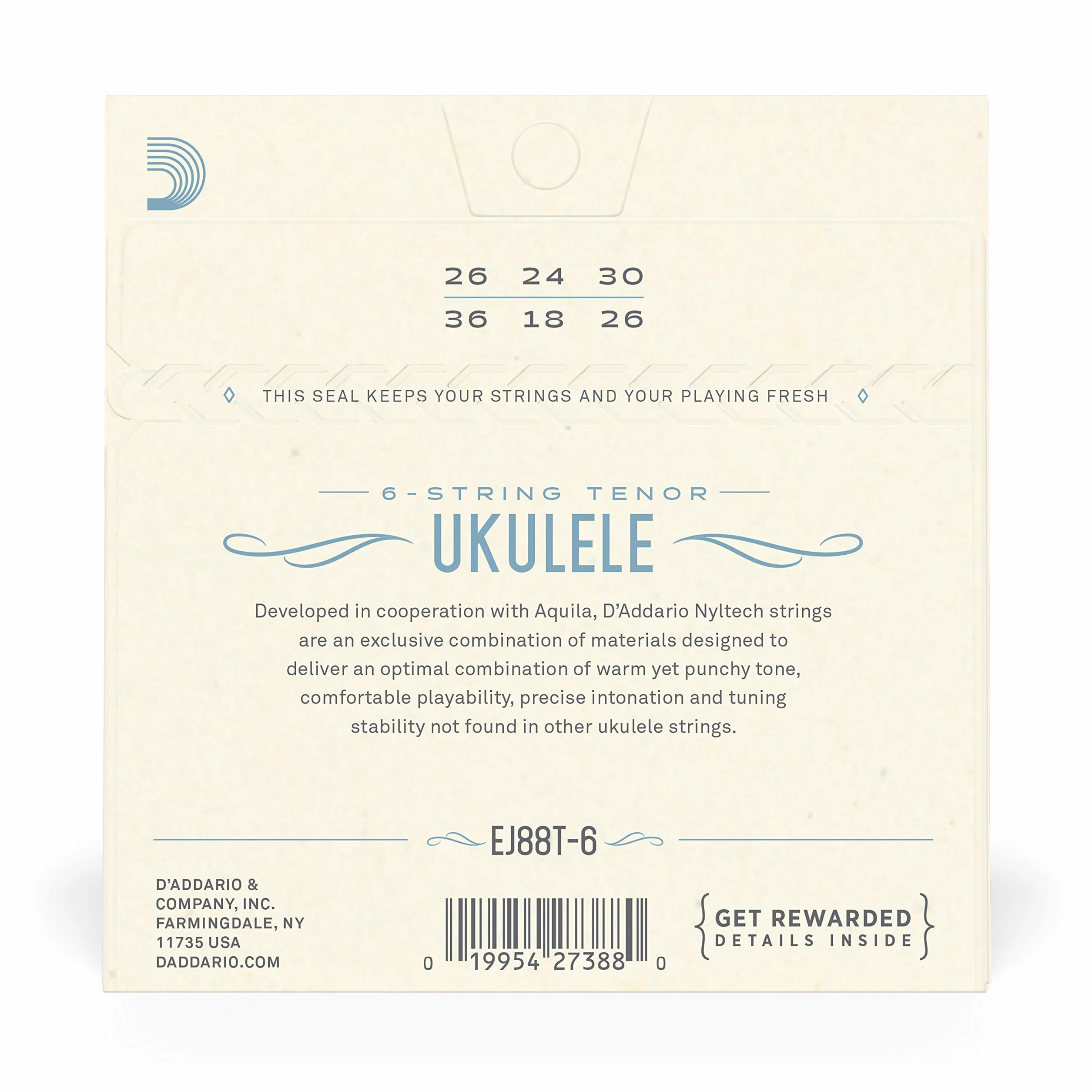 D'Addario EJ88T-6 ukulele Nyltech, 6-strunowy Tenor