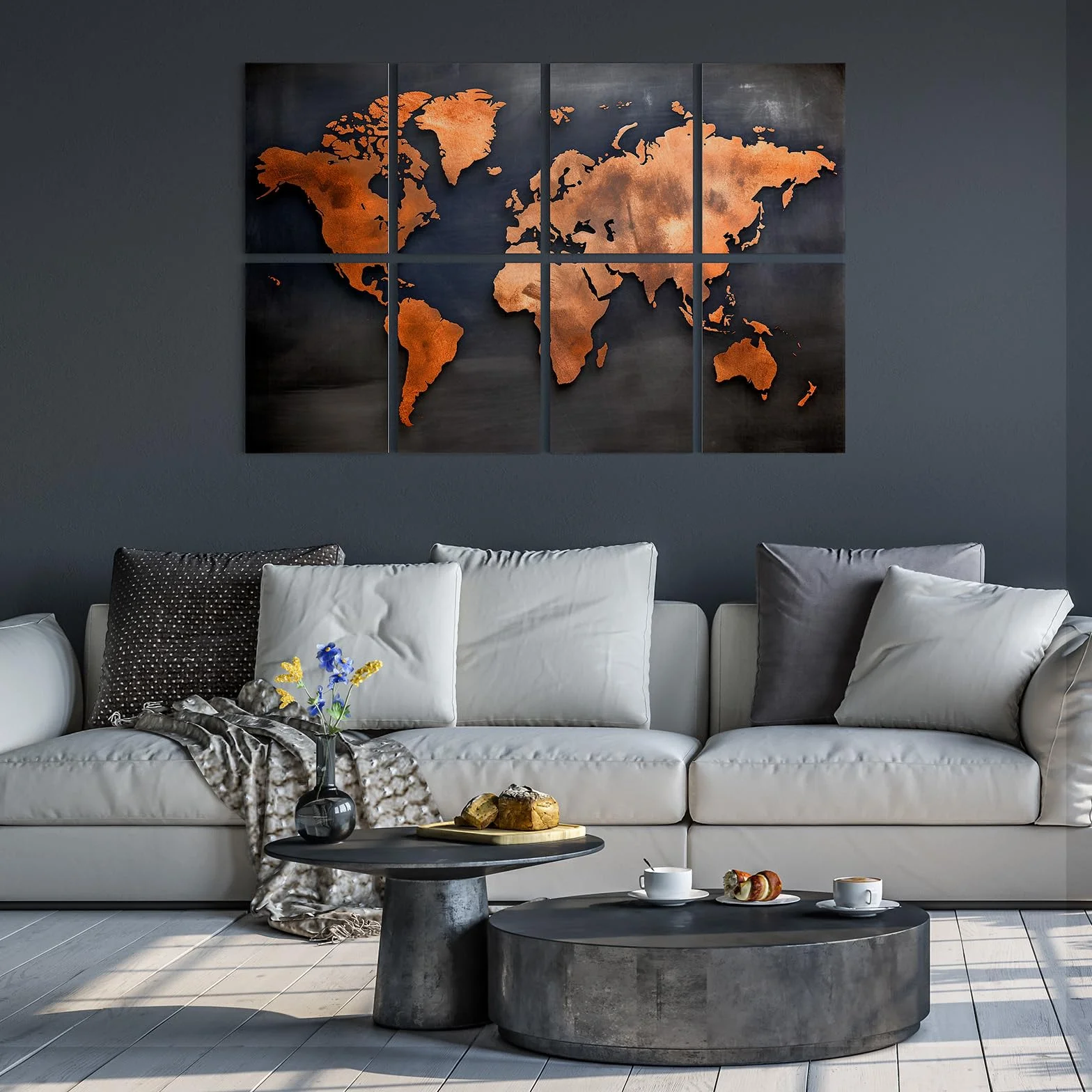 TONOR 8-pakowy artystyczny panel akustyczny, samoprzylepne panele ścienne, panele dźwiękochłonne 40 * 30 * 0.9cm, dekoracyjne panele dźwiękochłonne, obróbka akustyczna do studia, Mapa świata