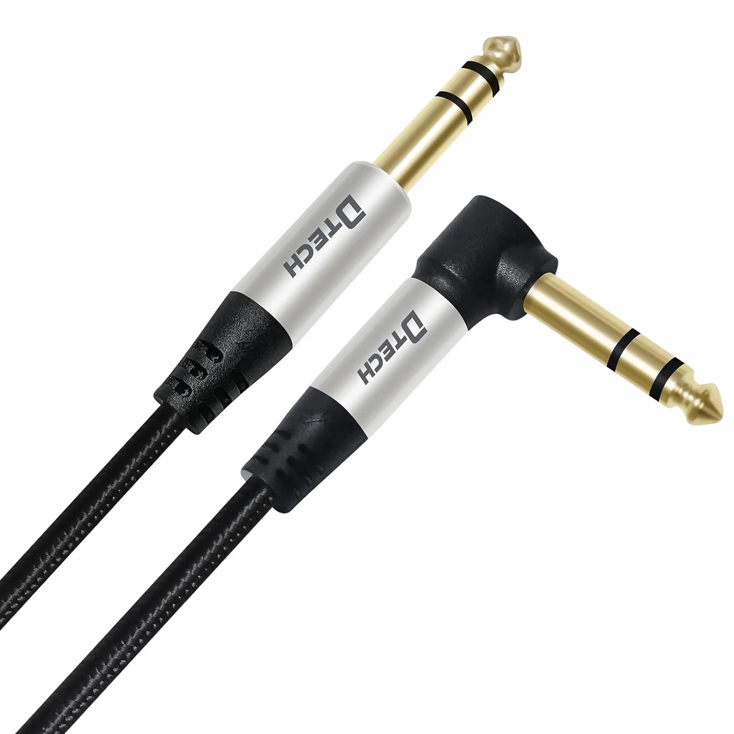 DTECH Kabel do gitary elektrycznej TRS 1/4 kabel instrumentalny Aux prostokątny symetryczna wtyczka jack stereo ćwierć cala 6,35 mm (1M prawy kąt)