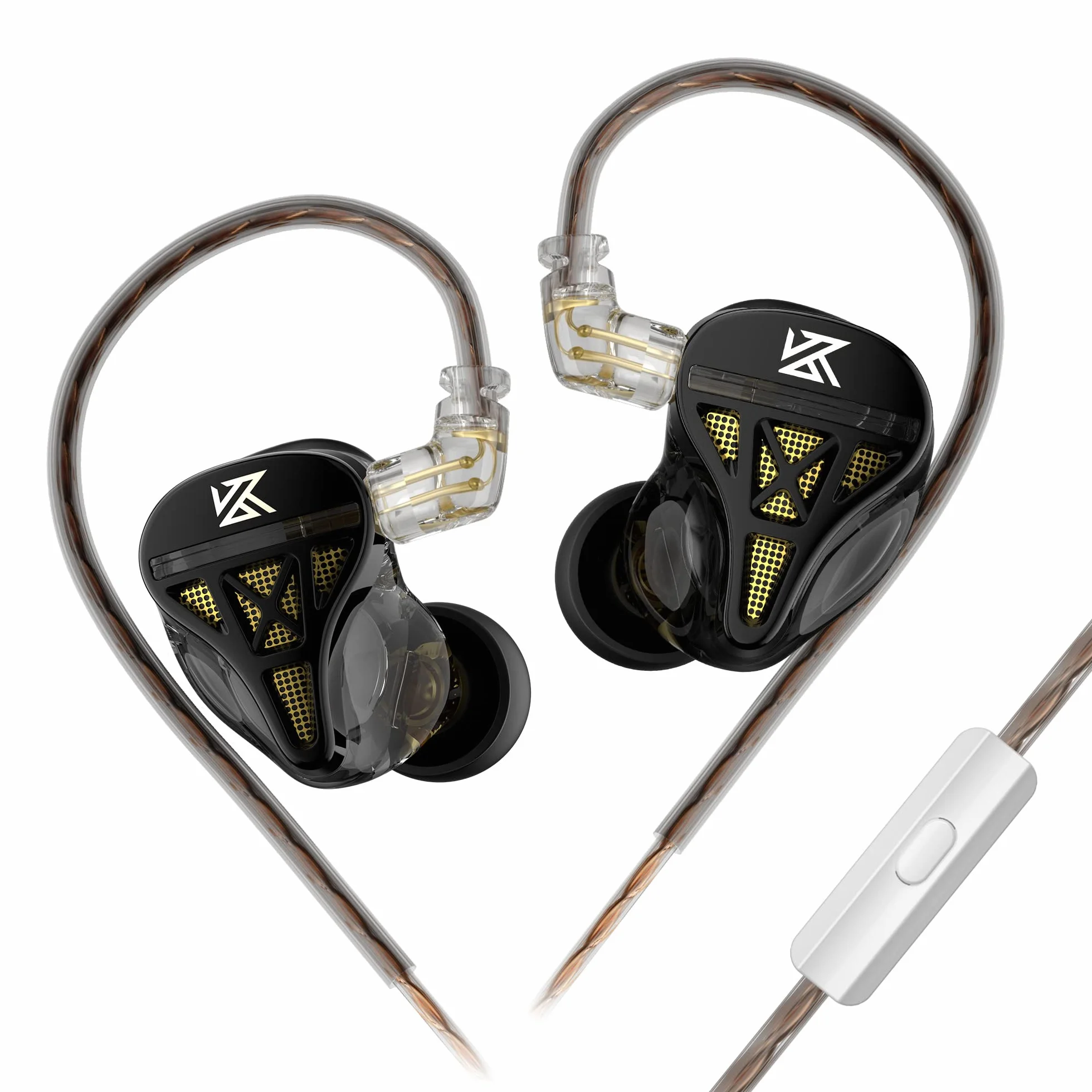 Yinyoo KZ DQS Słuchawki douszne HiFi z mikrofonem HD, przewodowe, dynamiczne, basowe, lekkie monitory douszne dla muzyków (czarne)